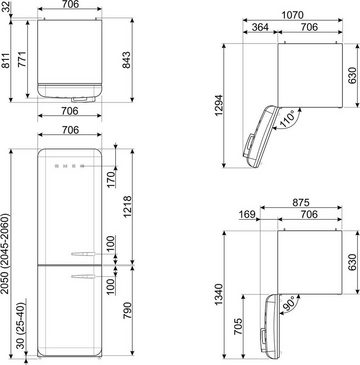 Smeg Kühl-/Gefrierkombination FAB38LCR5, 205 cm hoch, 70,6 cm breit