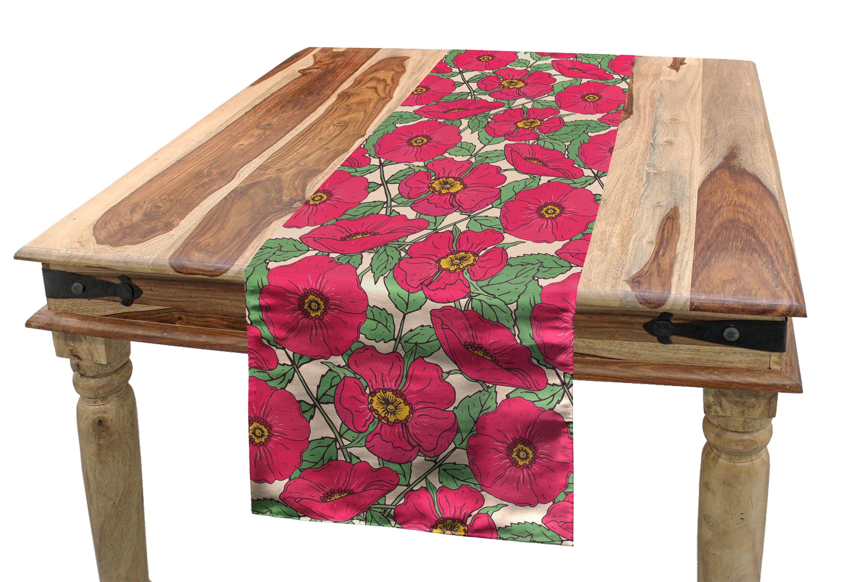 Abakuhaus Tischläufer Esszimmer Küche Rechteckiger Dekorativer Tischläufer, Botanisch Pink Dog Roses Blätter