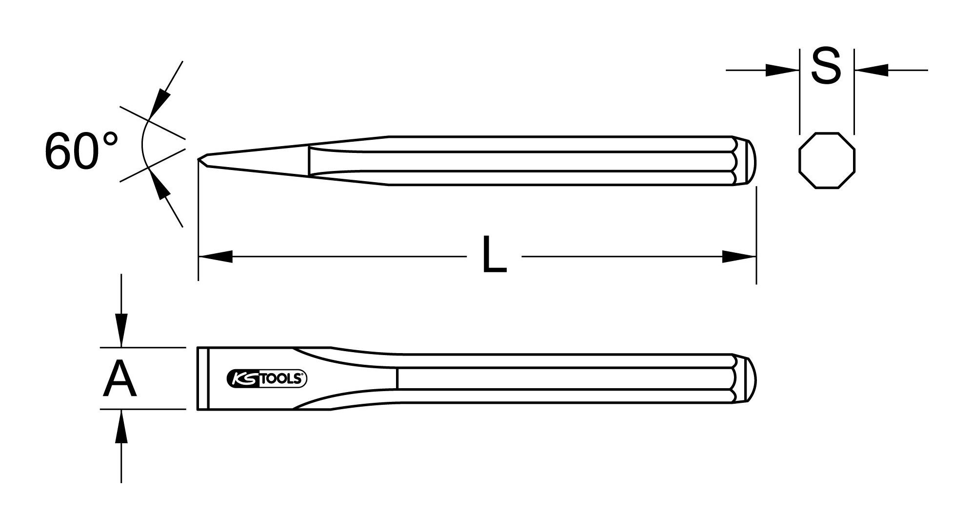 Thumbnail - KS Tools Flachmeißel, 250 in mm, Elektrikermeißel, 8-kant, 14 x 250 mm