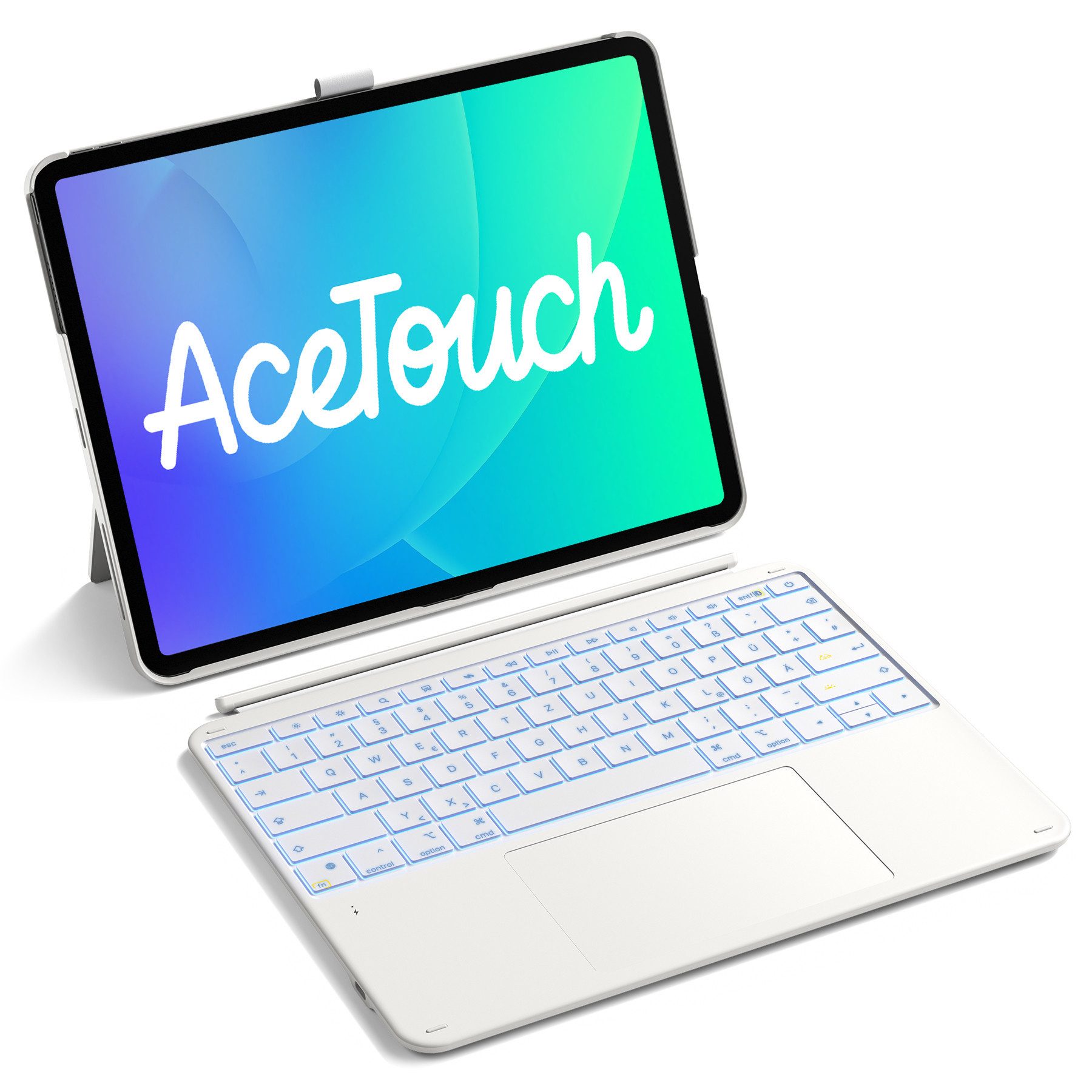 Inateck iPad Air Pro 12.9-13 Zoll Hülle mit Tastatur, 7 Farben Hinterleuchtet iPad-Tastatur (6" Großes Trackpad, Abnehmbar, mit Stifthalter, QWERTZ)