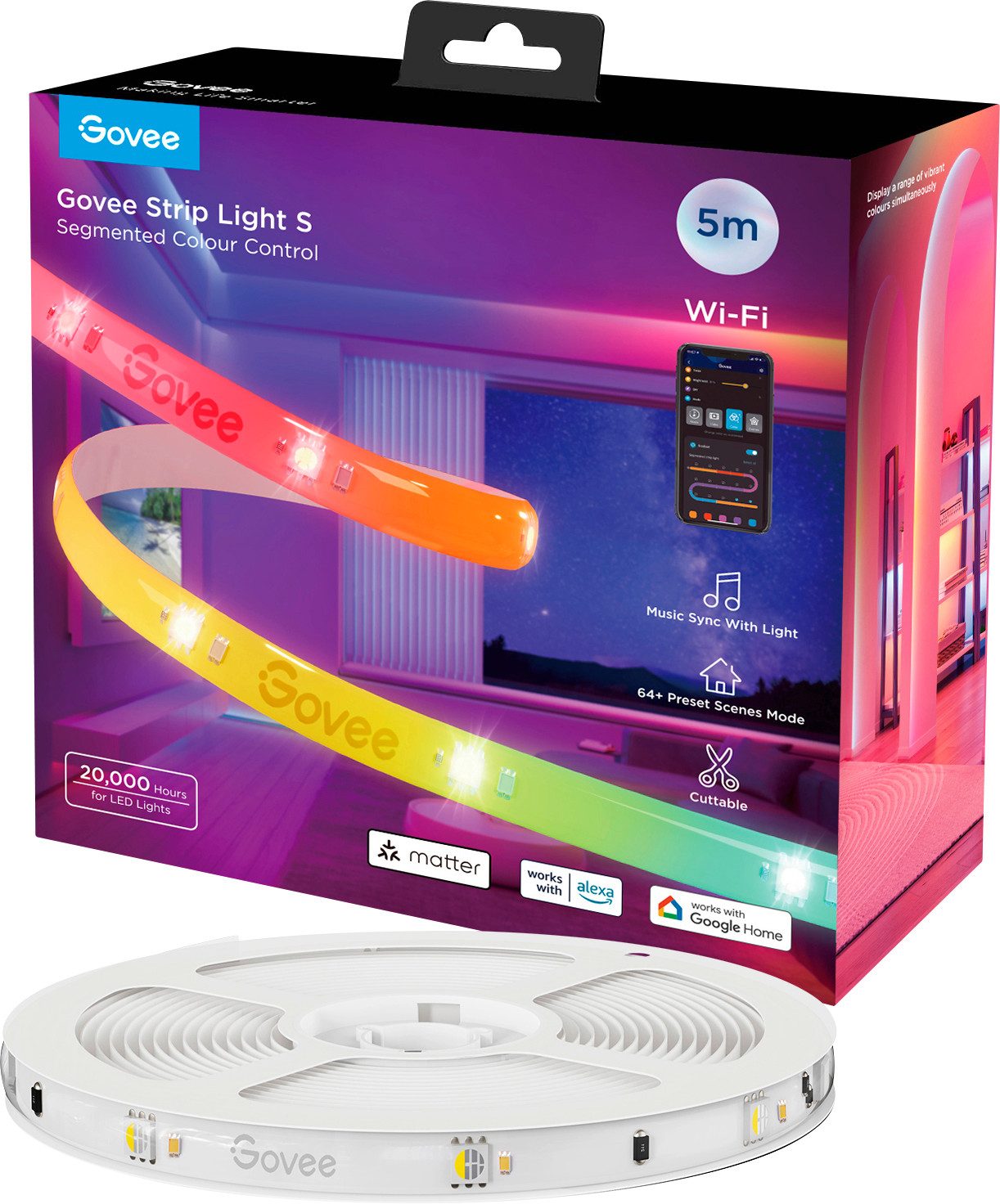 Govee LED Stripe Govee LED Strip Lights Matter ready 5 Meter H612ACD1 LED-Streifen-Basi, 120-flammig