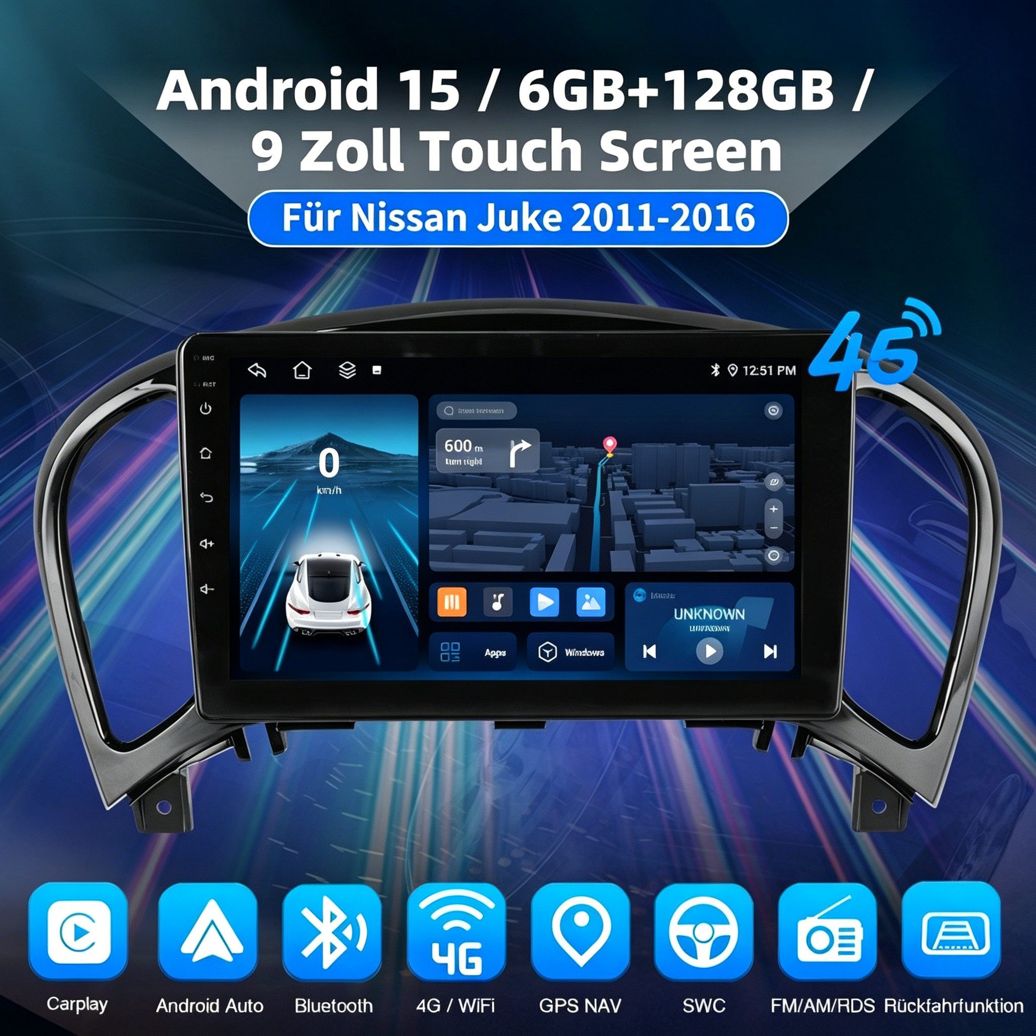 ESSGOO DAB+ 6+128G Android 15 Autoradio für nissan juke 2011-2016 Carplay GPS Autoradio (RDS, 6GB+128GB, 4G LTE, Digitalradio (DAB), FM, SWC, Carplay Android Auto Bluetooth EQ USB GPS Navi WIFI Touchscreen)