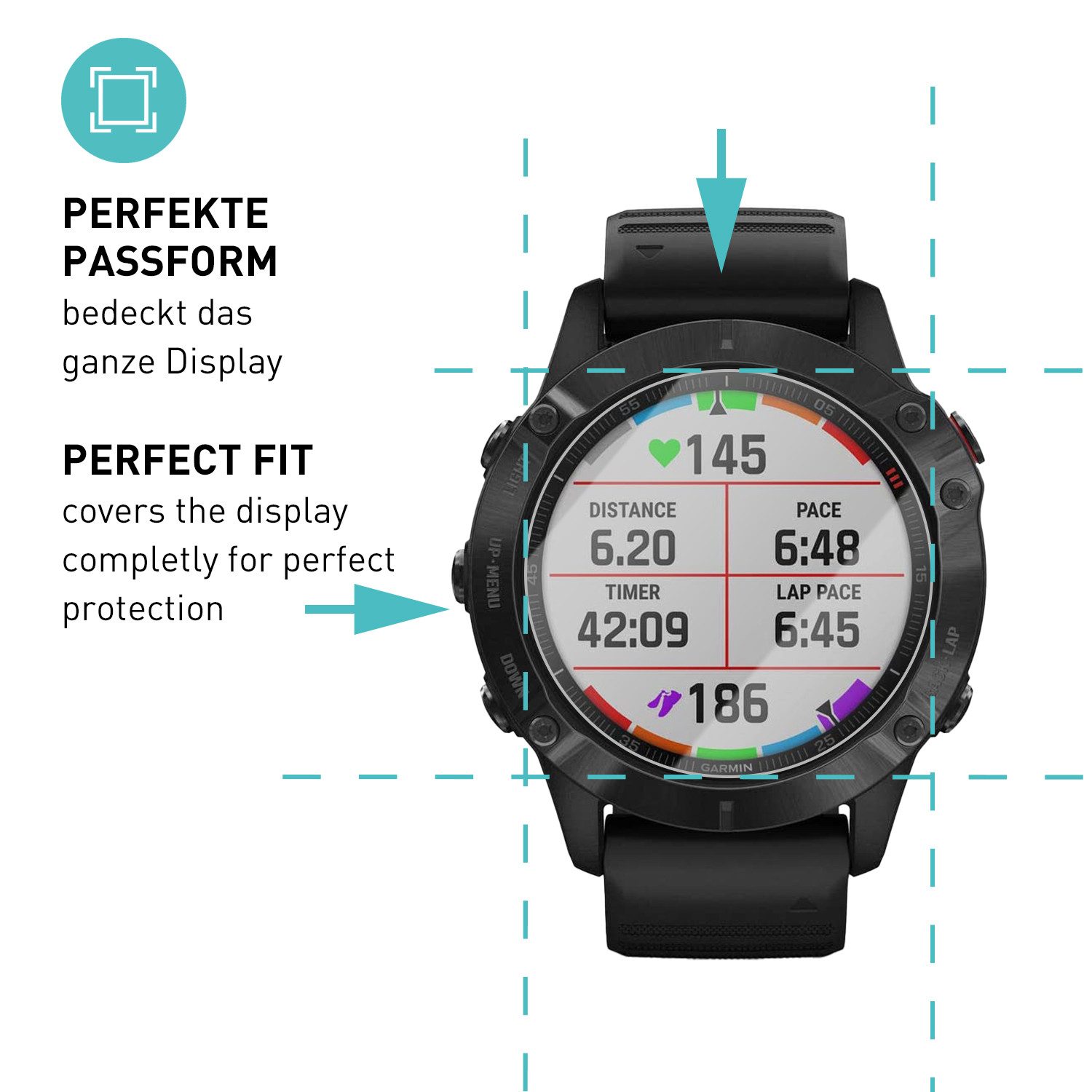 smartect Displayschutzglas Schutzglas Panzerfolie Klar für Garmin Fenix 6 / Fenix 6 Pro, Set, 3 Stück, Schutzfolie Glasschutz Bildschirm