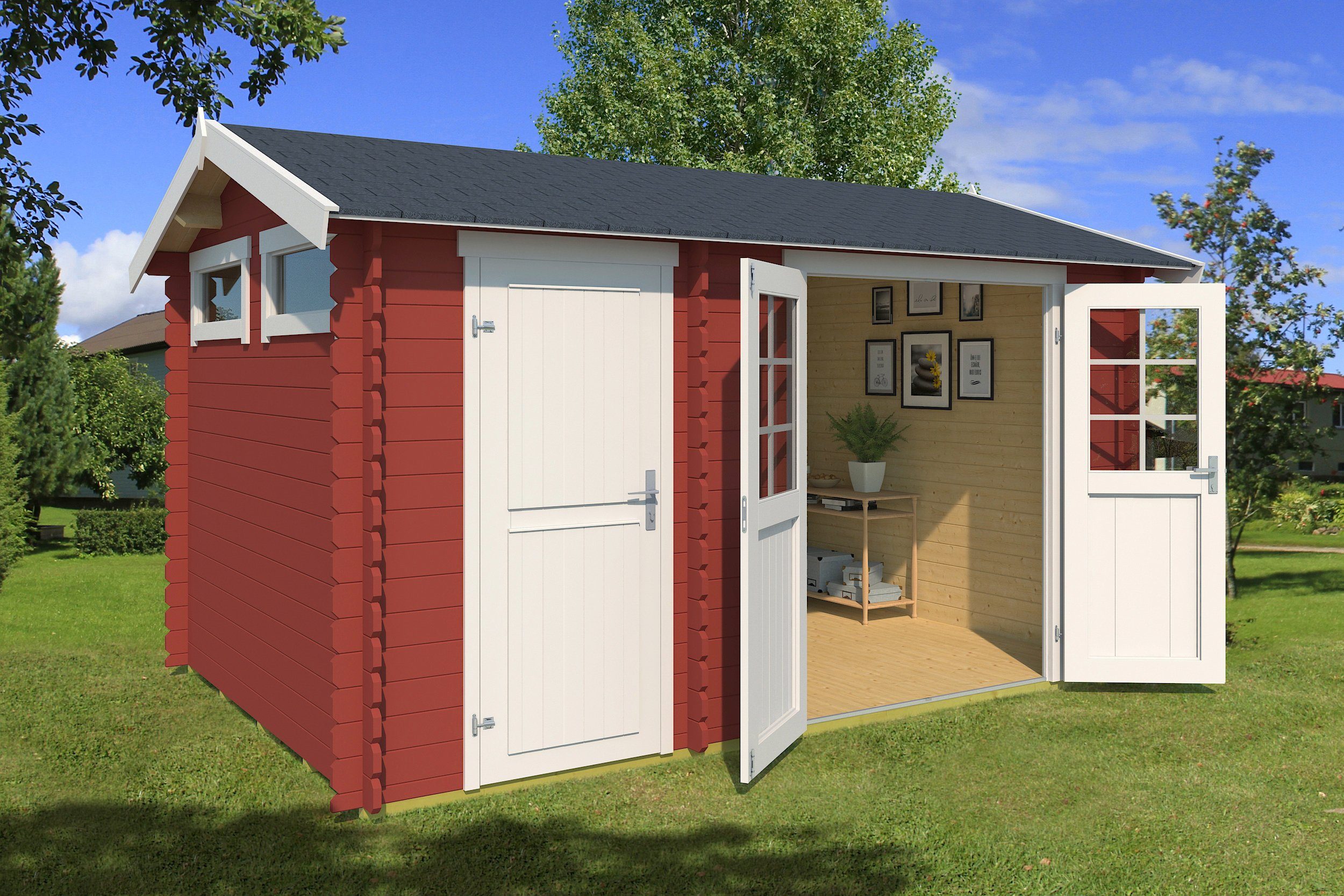 LASITA MAJA Gartenhaus William, BxT: 420x289 cm, Blockbohlenhaus 28mm 2-Raum, Fundamentmass 3800x2500, Schwedenrot