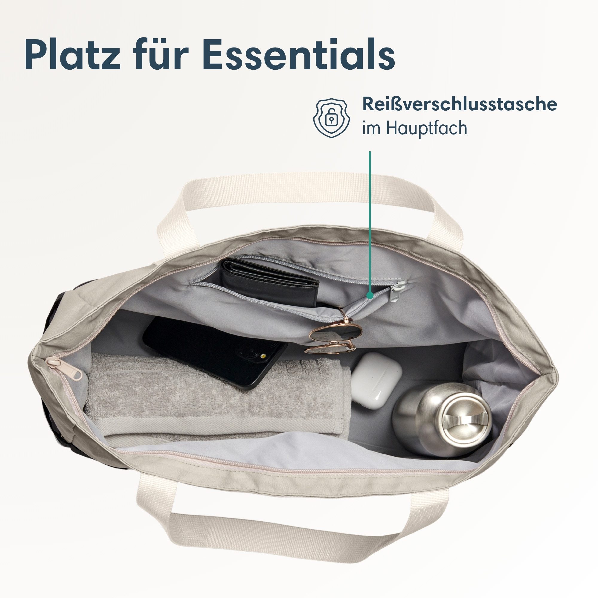 LARKSON Strandtasche Linn Strandtasche mit Reißverschluss (1-tlg), Große Beach Bag für Strand und Urlaub, Wasserabweisend