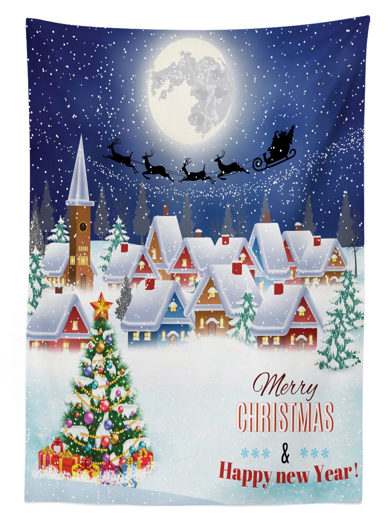 Klare Außen den Farben, Für Abakuhaus Bereich Farbfest Waschbar Tischdecke Winter-Himmel-Mond-Stern geeignet Weihnachten