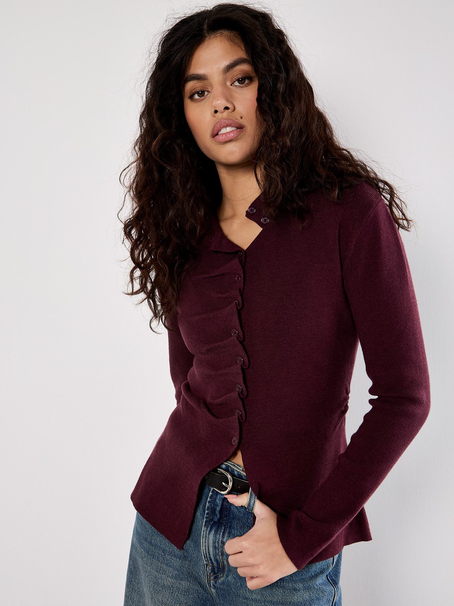 Apricot Strickpullover Strickoberteil mit geraffter Knopfleiste günstig online kaufen