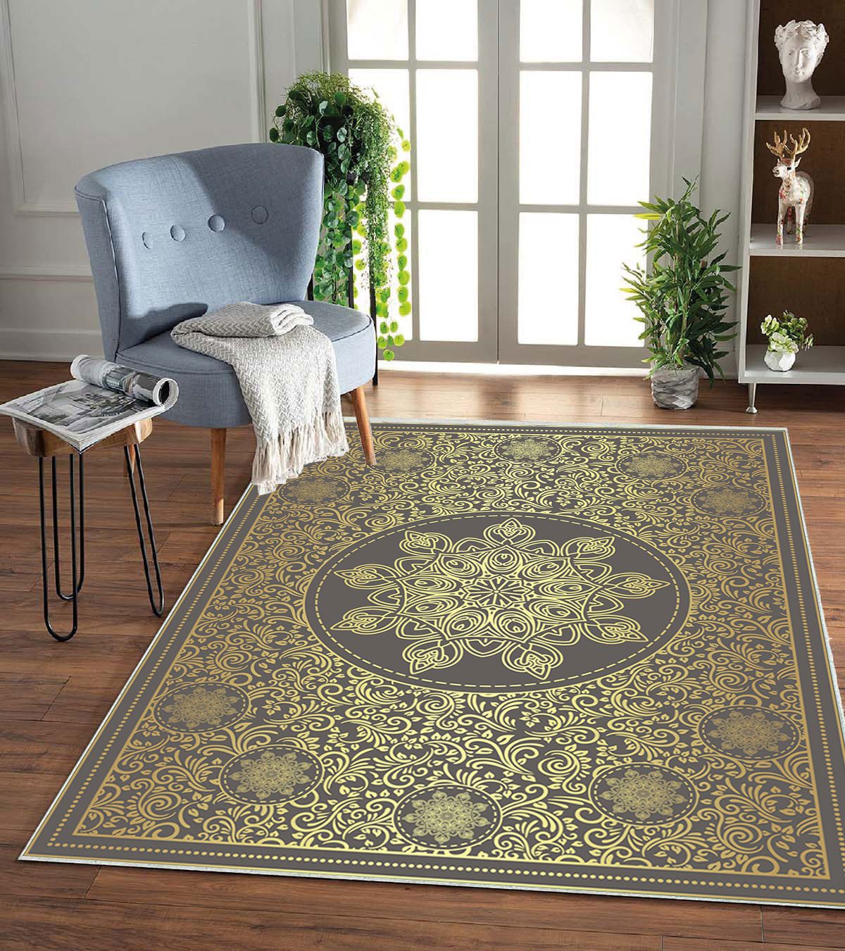 Jungengel Teppich Serenity Gold Wohnzimmer Teppichläufer Waschbar Flach Tep günstig online kaufen