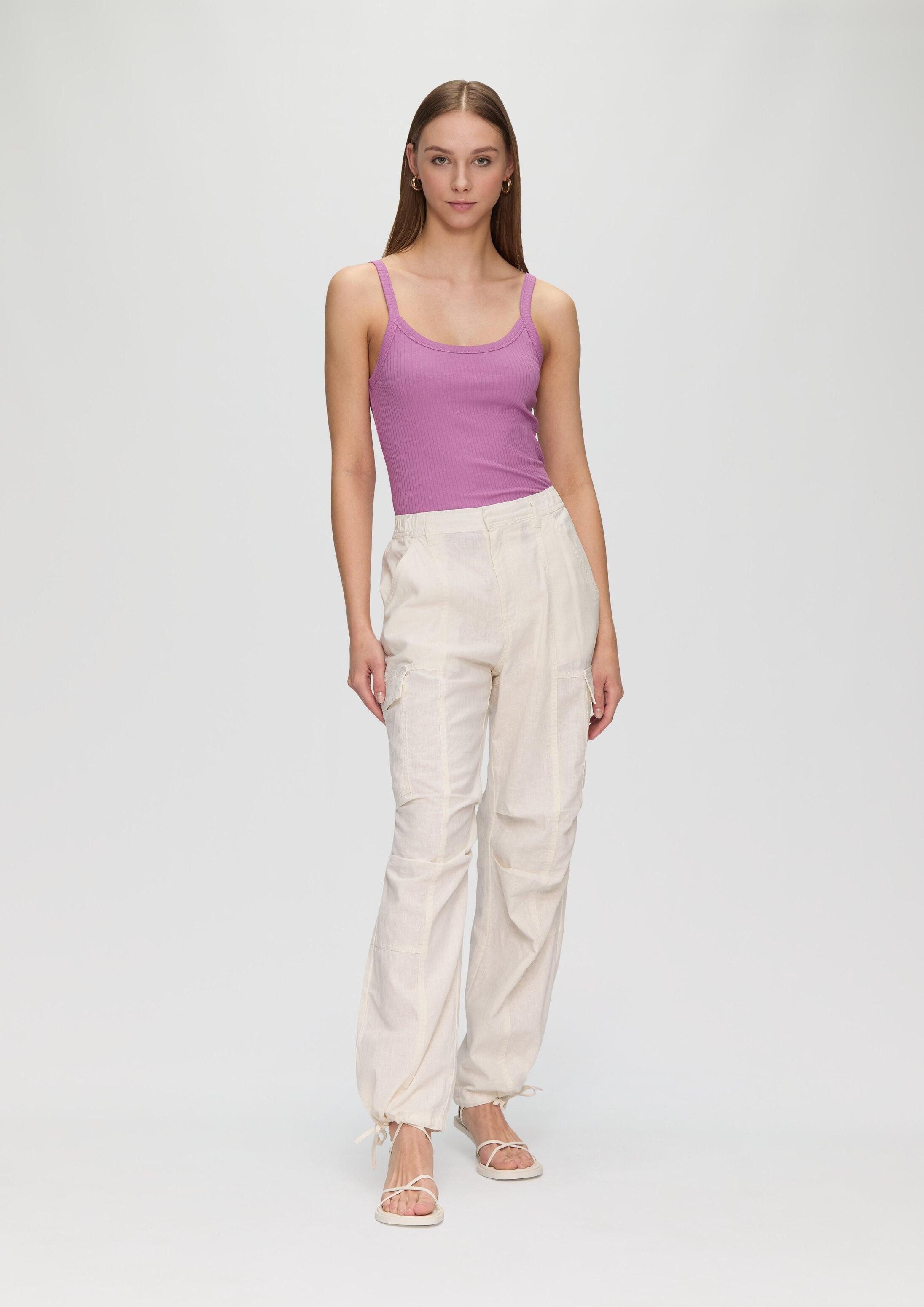 QS Chinos Hose Hose aus Leinenmix mit Cargo-Taschen und Ziernaht