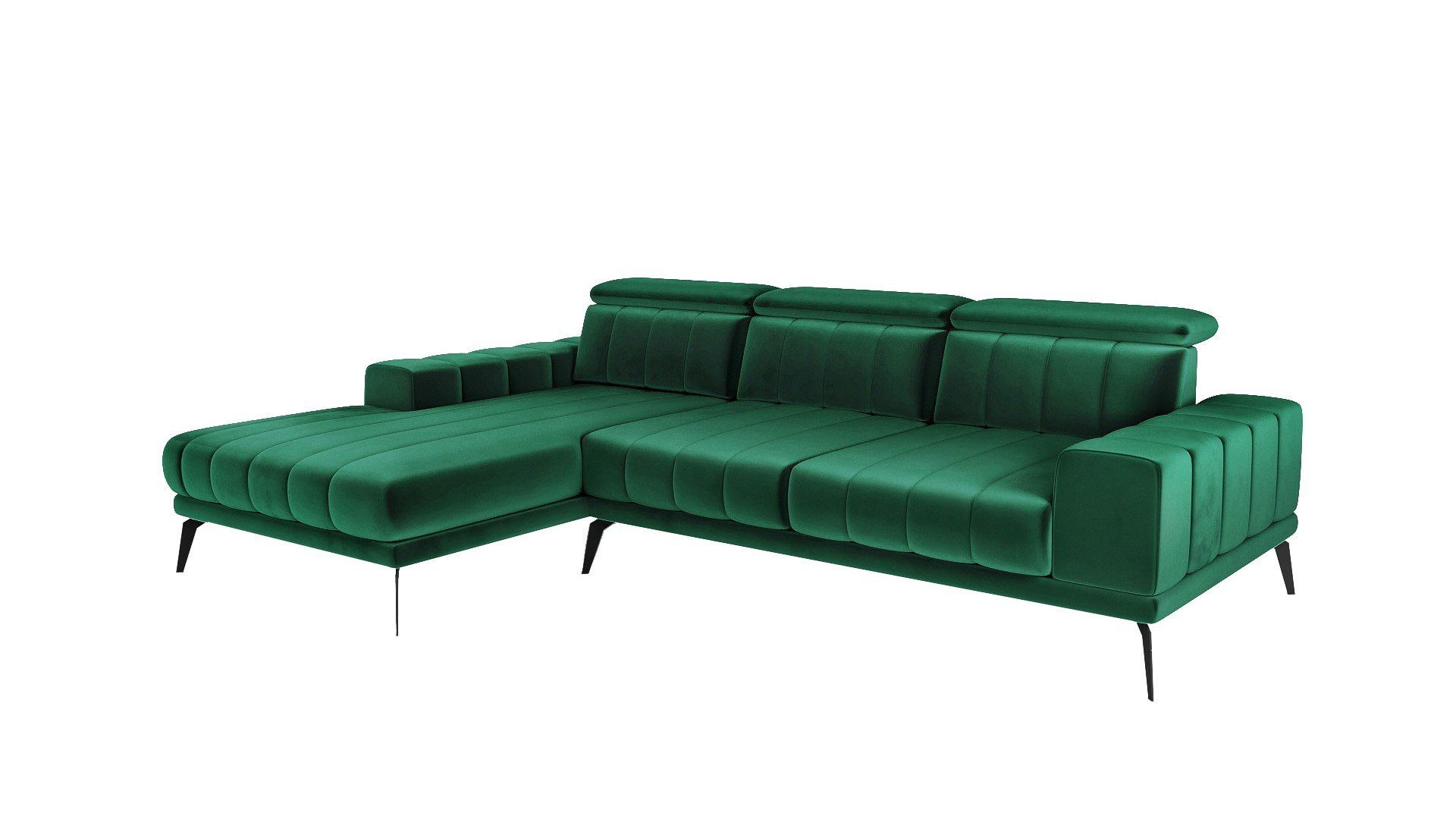 verstellbare - 278 Siblo Ecksofa - - Metallfüße Ein ein stilvolles Kopfstützen x 184 Farben - Ecksofa Salvio modernes Wohnzimmer x für Grün viele Ecksofa cm 98 modernes -