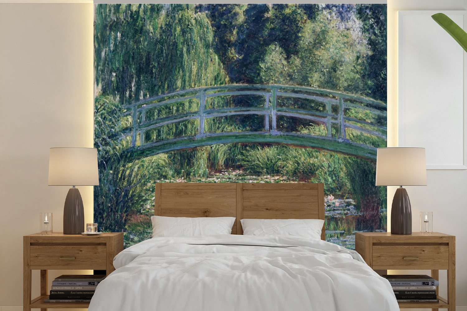 MuchoWow Fototapete Die japanische Brücke und die Seerosen - Gemälde von Claude Monet, Matt, bedruckt, (5 St), Vinyl Tapete für Wohnzimmer oder Schlafzimmer, Wandtapete