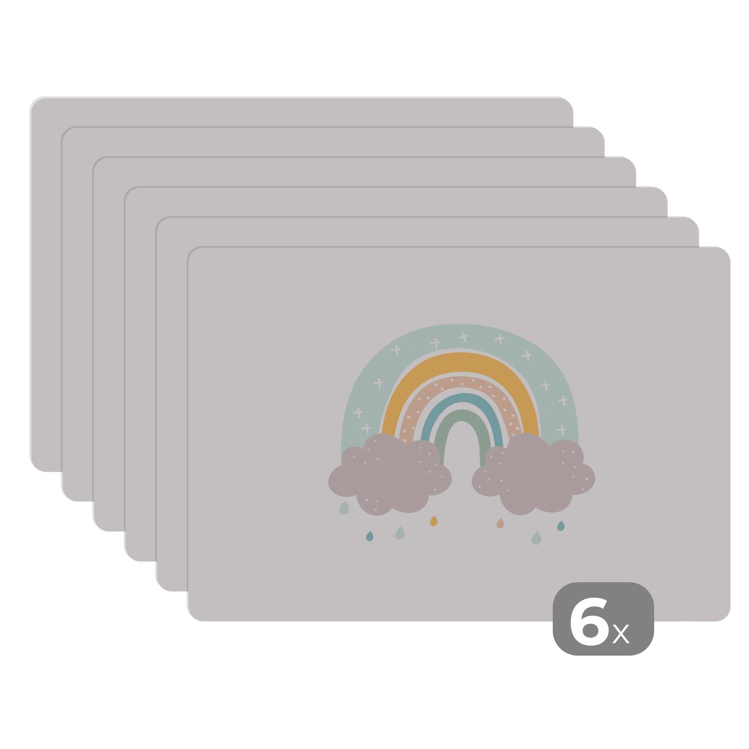 Platzset, Regenbogen - Wolken - Regen - Kinder - Pastell, MuchoWow, (6-St), Platzset, Platzdecken, Platzmatte, Tischmatten, Schmutzabweisend