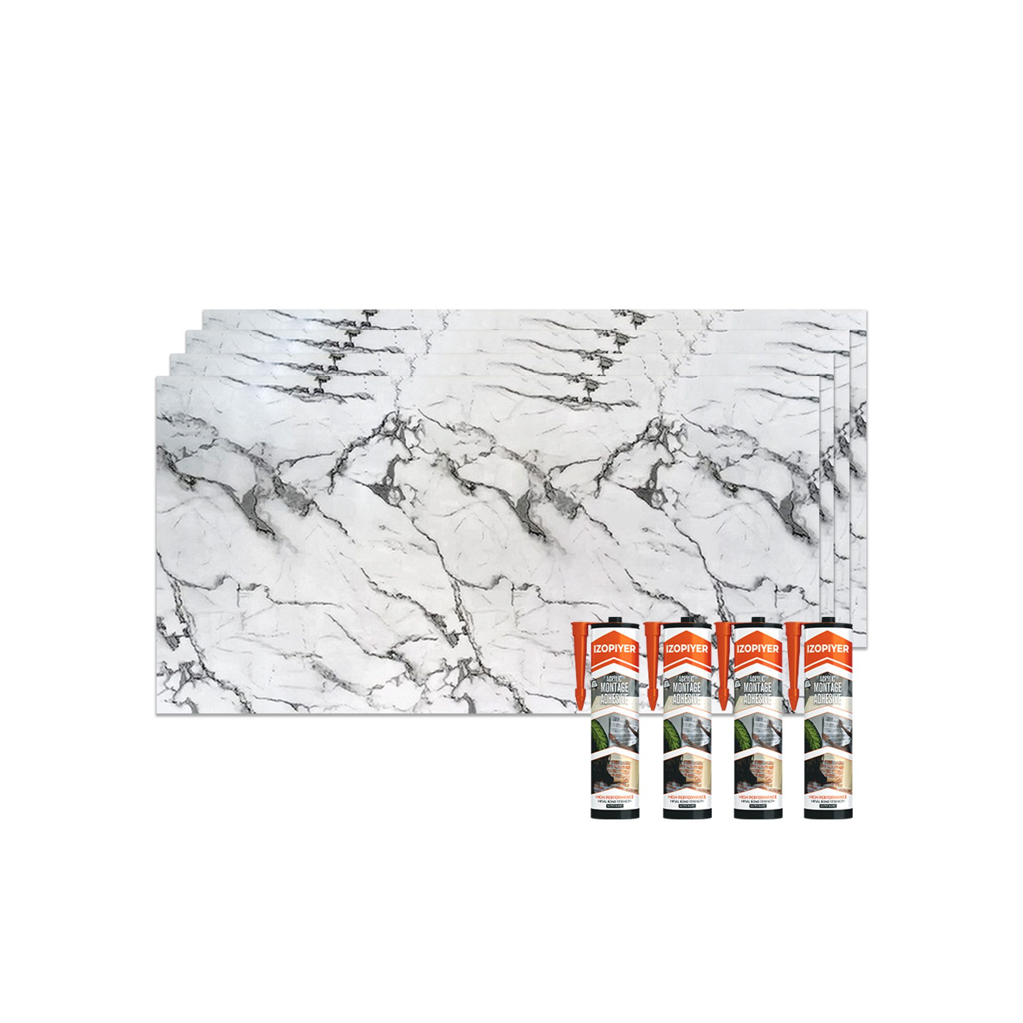 IZODEKOR 3D Wandpaneel PVC Wandverkleidung in Marmoroptik – Fliesenersatz für Bad & Küche, BxL: 60x120 cm, 0,72 qm, (wasserfest, kratzfest, pflegeleicht, direkt auf Fliesen montierbar, 1er- oder 4er-Set, optional mit Montagekleber) Direkt auf Fliesen montierbar, fleckenabweisend