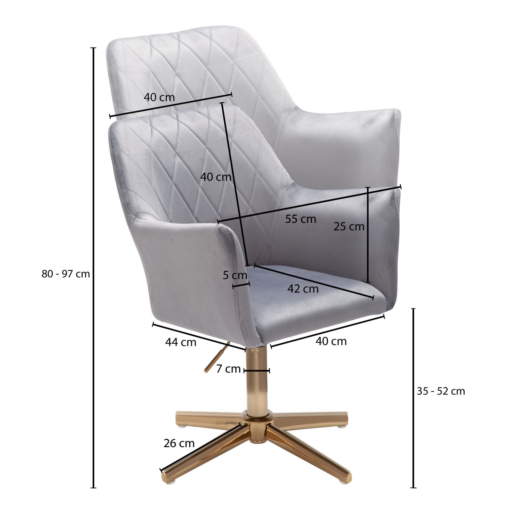 Design 120 Drehstuhl Design Samt Home-Office Schreibtischstuhl Grau Arbeitsstuhl Rollen, Schreibtischstuhl Höhenverstellbar, Lehne, Schreibtisch möbelando Drehbar mit ohne Schreibtischstuhl Grau Drehstuhl Samt kg Stuhl Schalenstuhl mit,