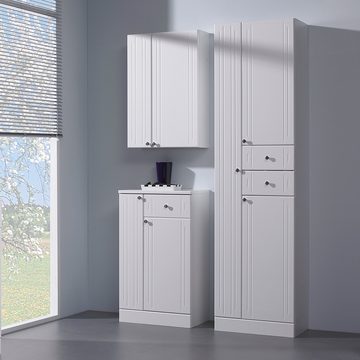 Lomadox Unterschrank NEMI-66 Badezimmer Standschrank in weiß mit weiß Hochglanz, : 50/85,4/33 cm