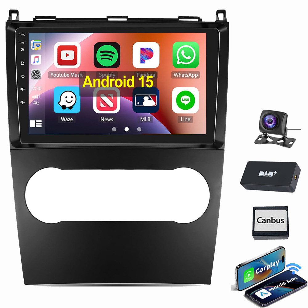 ESSGOO Android 15 Für Mercedes Benz A/ B-Klasse W245 W169 Autoradio Autoradio (RDS, 4+64GB optional, Digitalradio (DAB), FM, Apple Carplay Android Auto GPS Navi WIFI BT SWC EQ)