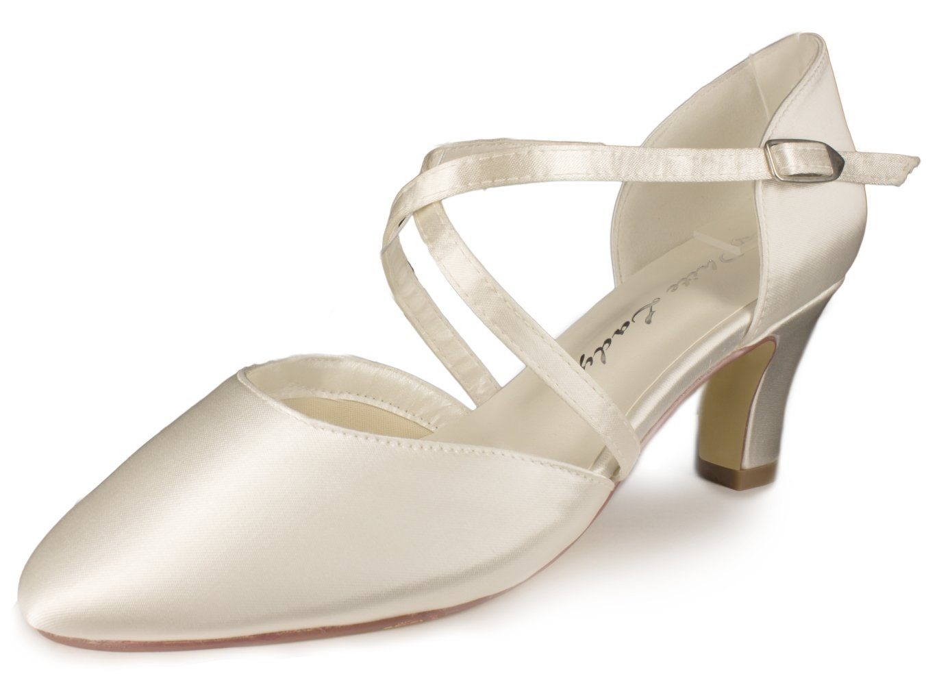White Lady 750 ivory Satin - einfärbbare Brautschuhe mit Kreuzriemen Spangenpumps – Bild 3 von 4