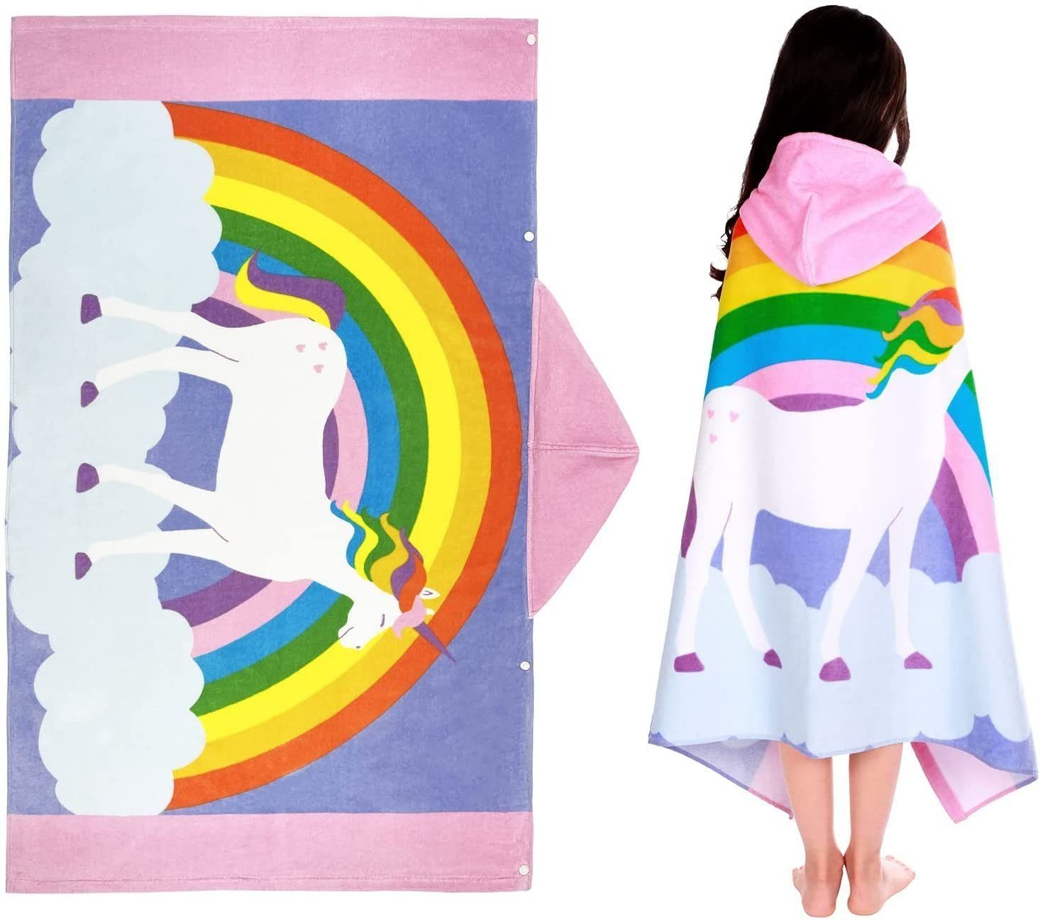 Jungen Strandtücher Kinder Haiaveng Kapuze Badetuch Mädchen mit Regenbogen-Einhorn Strandtuch