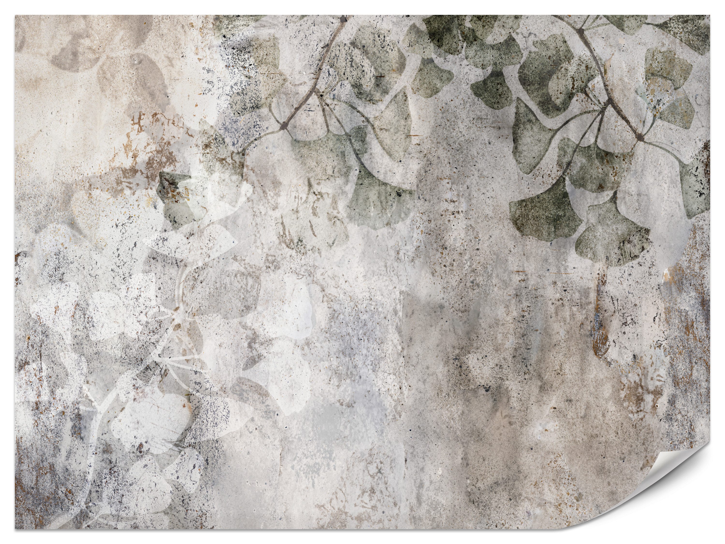 Muralo Fototapete Vliestapete - Eukalyptusblätter auf moderner Betonoptik, Glatt, Grafisch, (Packung, 1 St., 100x70 cm), Kleber im Set, 3D-Optik, Wohnzimmer-Dekoration