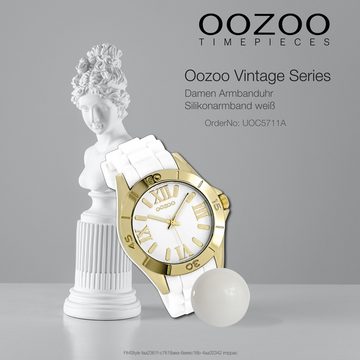 OOZOO Quarzuhr Oozoo Unisex Armbanduhr Vintage Series, Damen, Herrenuhr rund, groß (ca. 41mm) Silikonarmband weiß