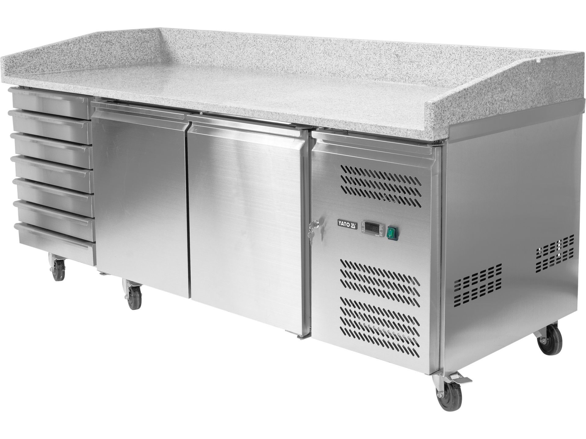 Yato Arbeitstisch Pizzakühltisch Granitarbeitsplatte, Temperatur -2 bis +8˚C, 215W, 580L (Granit, Granit)