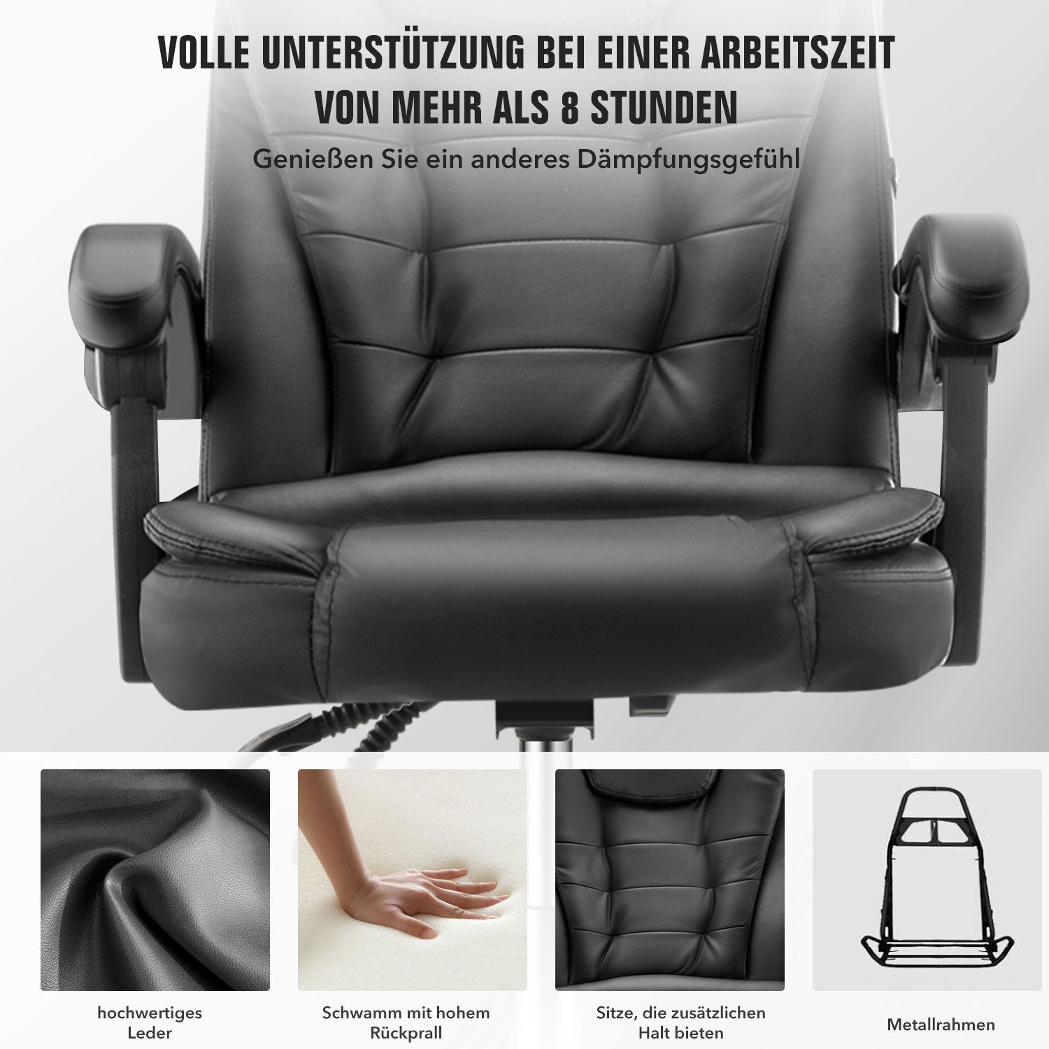 oyajia Bürostuhl Ergonomischer Bürostuhl Massage Chefsessel Drehstuhl Gaming Büro Stuhl, Drehsessel mit verstellbare Lendenkissen, Kopfkissen und Armlehnen