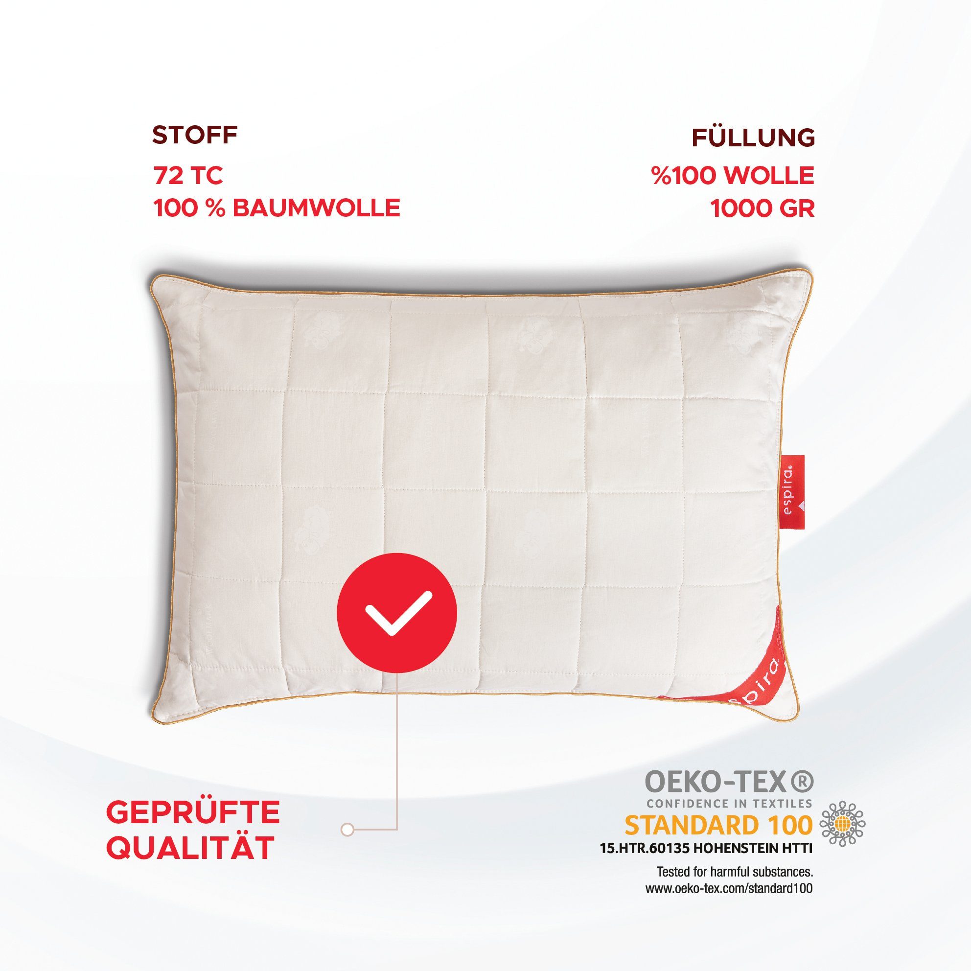 Antiallergisch Whites Espira Whites Espira Naturfaserkopfkissen Wool Kopfkissen, Feuchtigkeitsabsorbierend