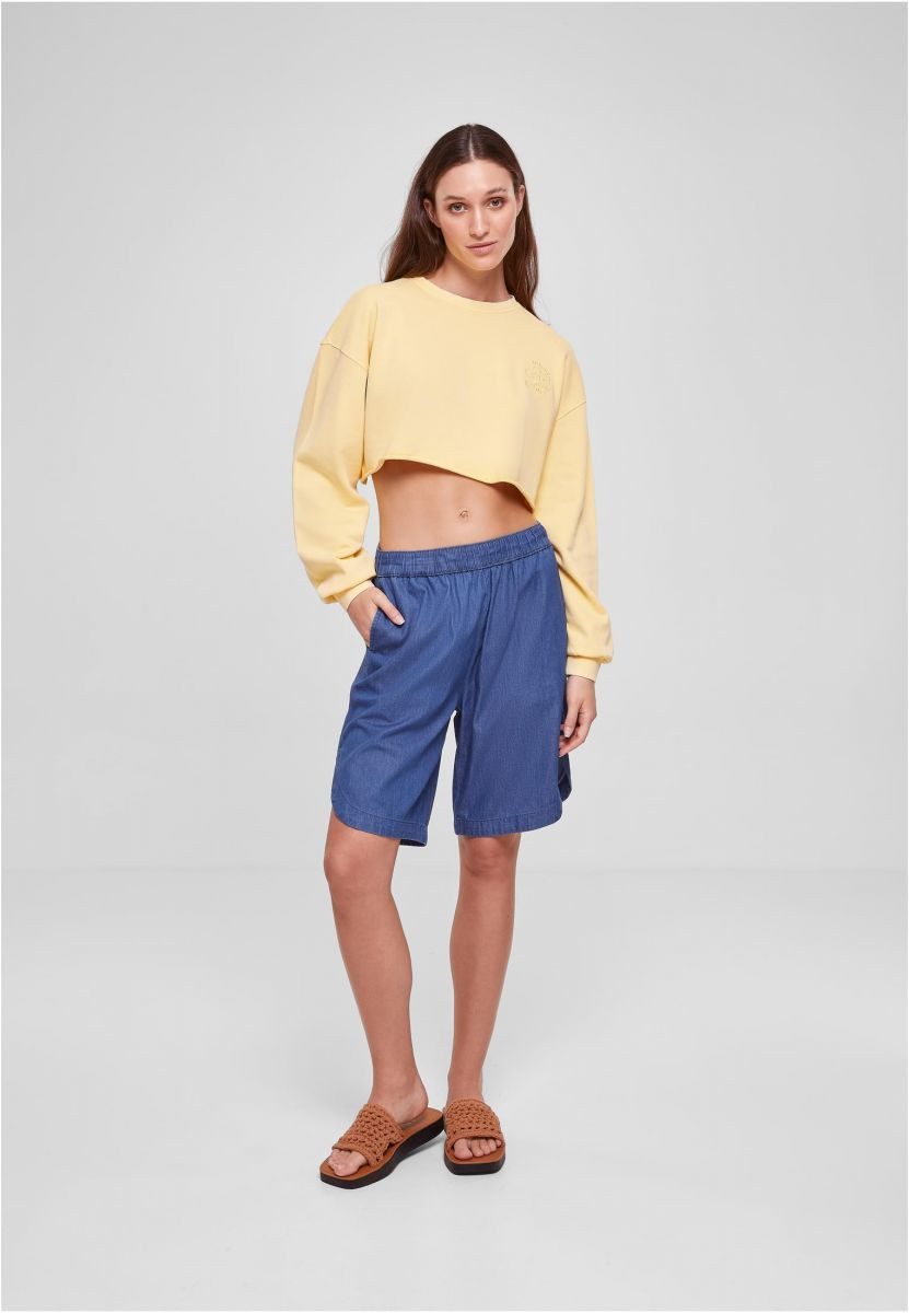 URBAN CLASSICS Sweatshirt Ladies Cropped Flower Embroidery Terry Crewneck