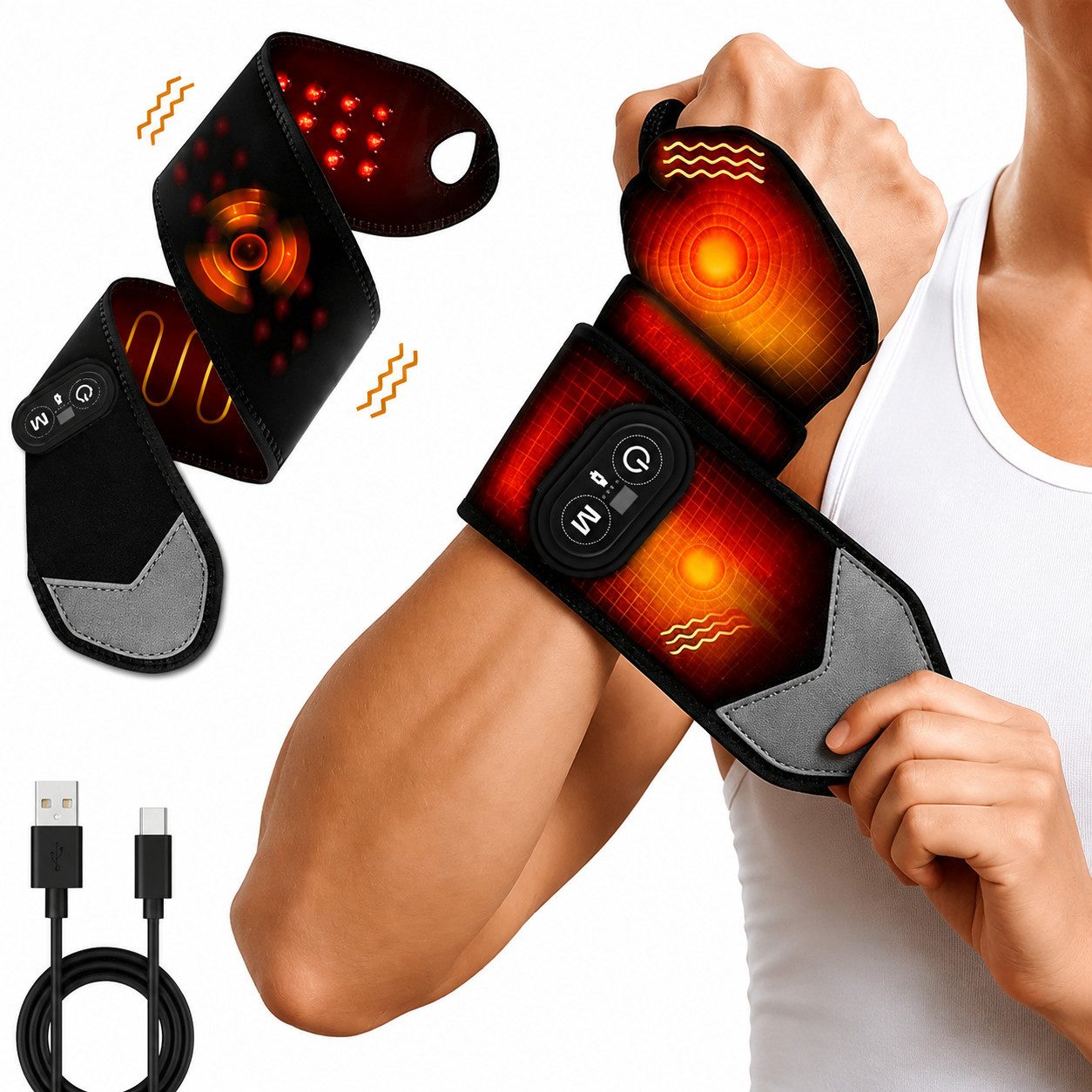 Toomoke Massagegerät Kabelloses Handgelenk-Heizkissen mit Massagefunktion Rotlicht, mit 3000-mAh-Akku, zur Linderung von Handgelenksschmerzen, mit Vibrations- und Wärmeeinstellungen, Geschenke für die Wärmetherapie für Handgelenk,Knie, Beine