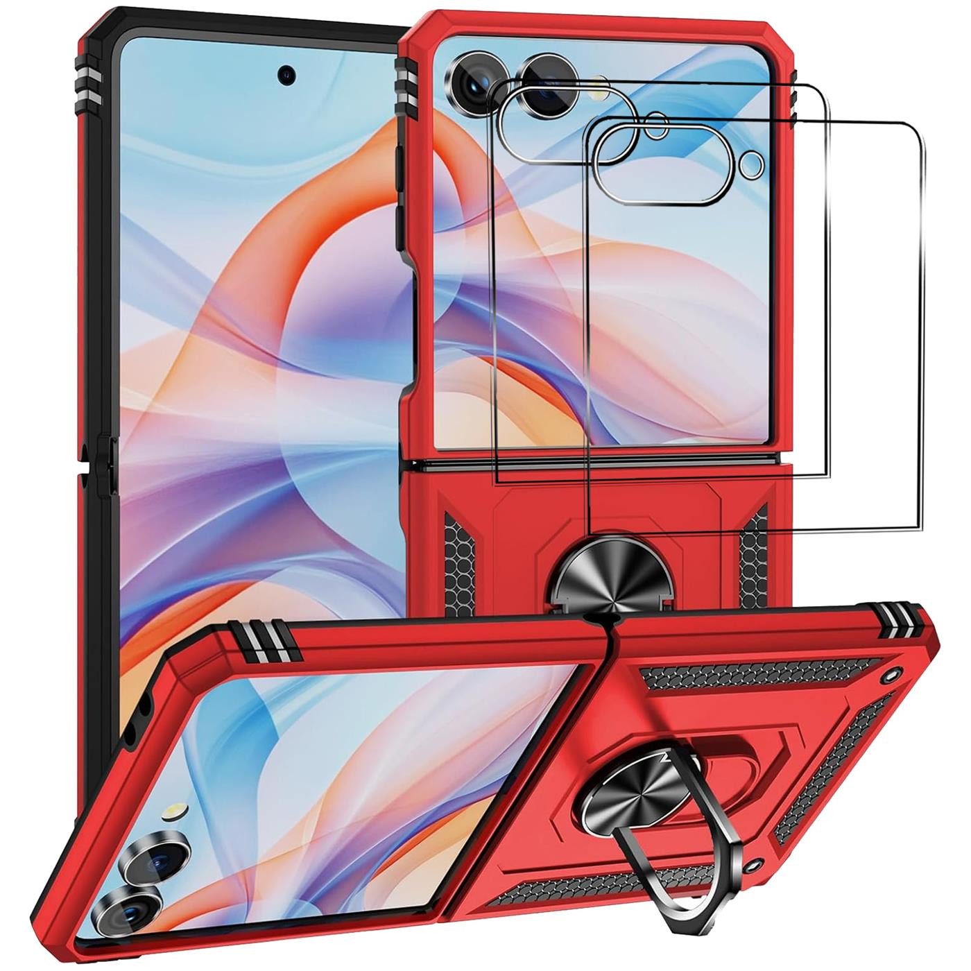 CoolGadget Handyhülle Rot als 2in1 Schutz Cover Set für das Samsung Galaxy Z Flip 7 6,9 Zoll / 4,1 Zoll, 2x Glas Display Schutz Folie + 1x TPU Case Hülle für Galaxy Z Flip 7