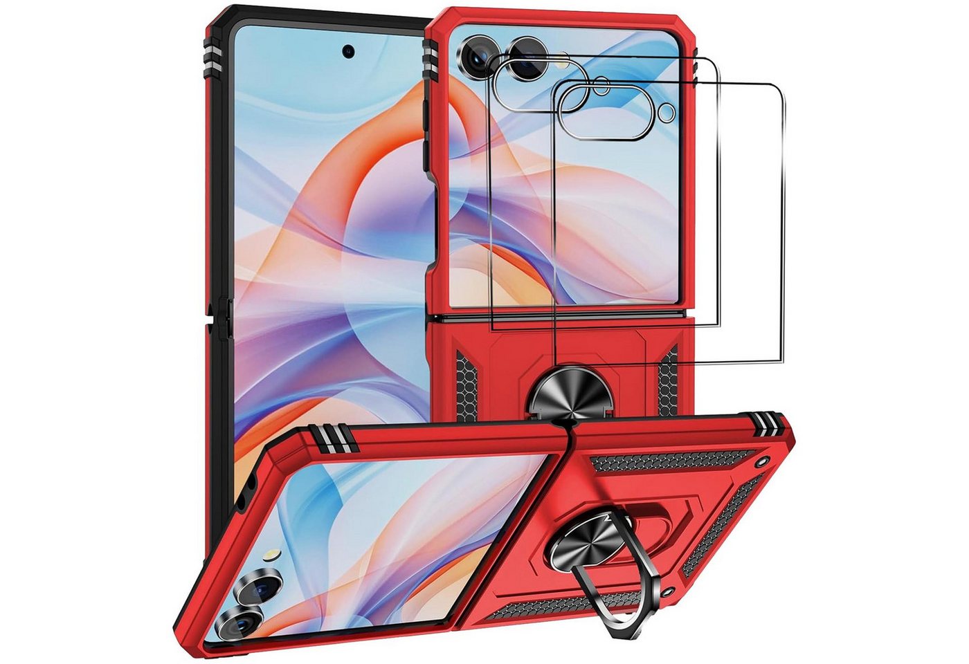 CoolGadget Handyhülle Rot als 2in1 Schutz Cover Set für das Samsung Galaxy Z Flip 7 6,9 Zoll / 4,1 Zoll, 2x Glas Display Schutz Folie + 1x TPU Case Hülle für Galaxy Z Flip 7