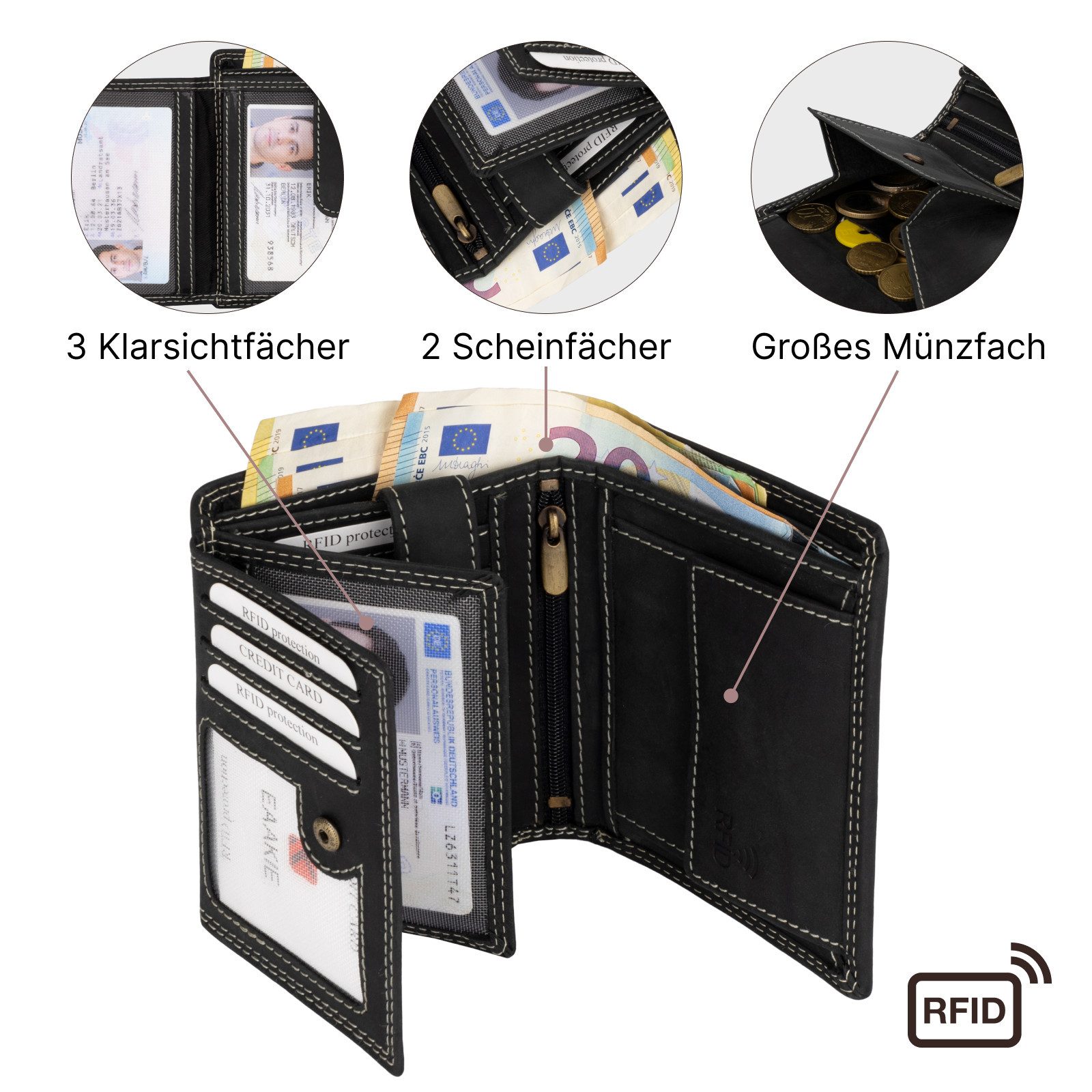EAAKIE Geldbörse RFID Büffel Echt Leder Geldbörse Portemonnaie Herren mit Motiv, RFID Schutz