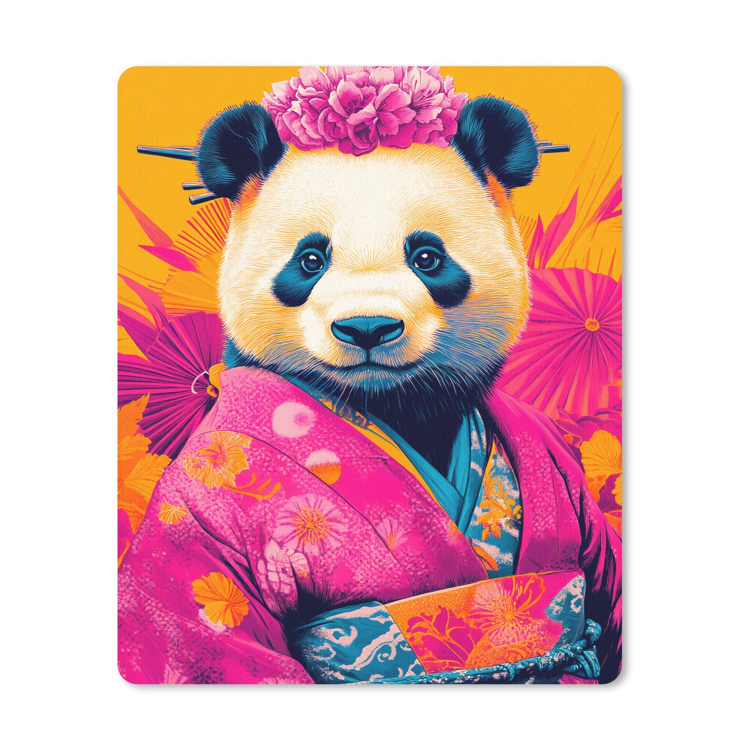 MuchoWow Mauspad Kimono - Rosa - Panda - Blumenkrone (1-St), Büro für Tastatur und Maus, Mousepad Gaming, Desk Mat, 30x40 cm
