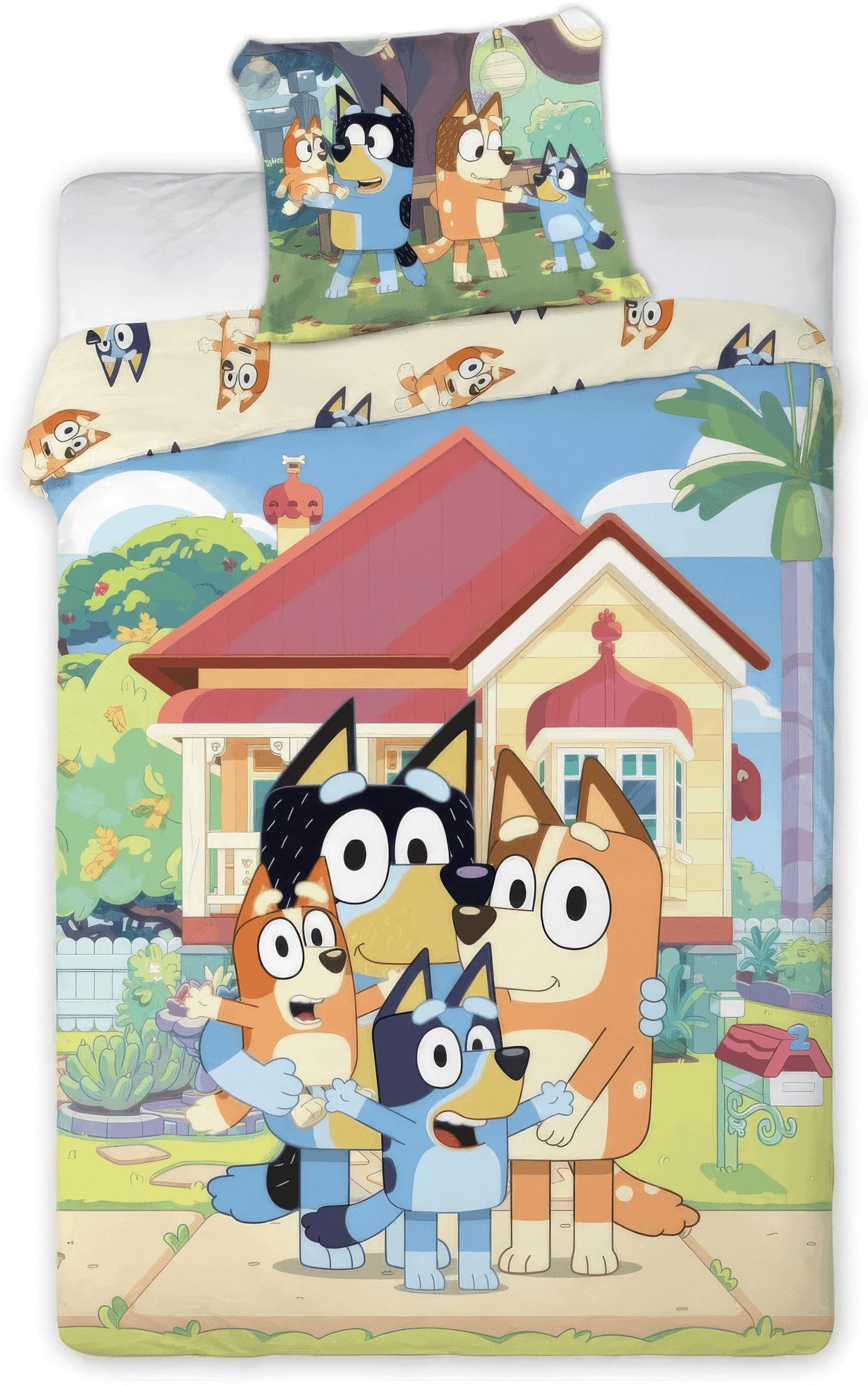 BrandMac Babybettwäsche Bluey Heeler-Familie Haus Baby Bettwäsche Set 100x135 cm Baumwolle, 2 teilig, Langlebig