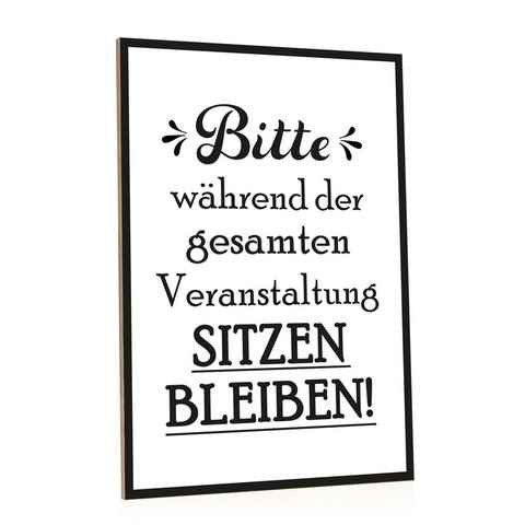 GRAVURZEILE Holzbild mit Spruch - Bitte sitzen bleiben - Witziger Kunstdruck, (1 St), Lustiges Wandbild im Vintage-Look für Toilette & Badezimmer