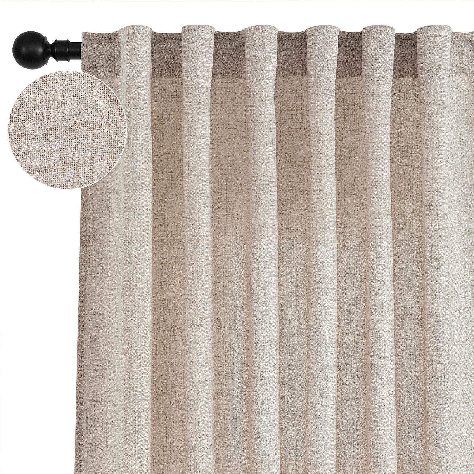 BTTO V&G Gardine Vintage Leinen Vorhang 1 Panel 254cm Extra Breit Natural Farbe (1 St), Stangentasche & Rückenlasche für Wohnzimmer, Schlafzimmer