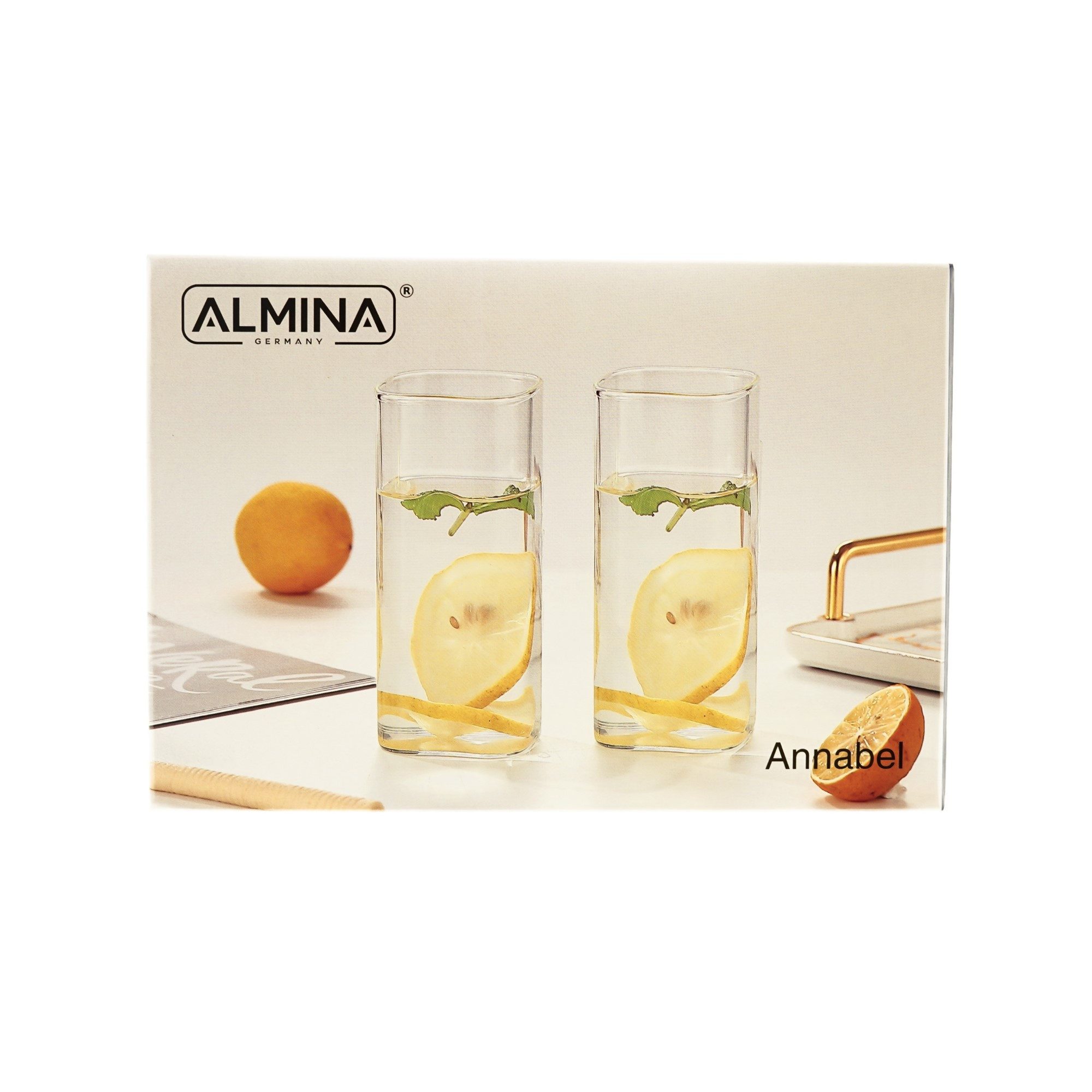 Almina Gläser-Set 6er Gläser-Set 350 ml Quadratisches Glas, Transparent, 6-tlg.