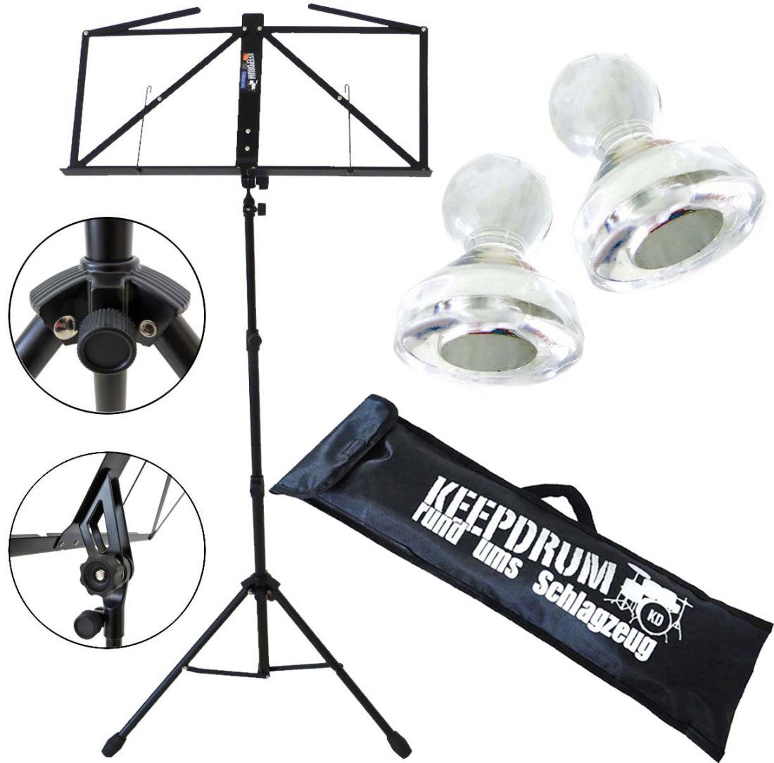 keepdrum Notenpult keepdrum MUS3BK Notenständer Schwarz mit 10 Magnete, Vorteils-Set