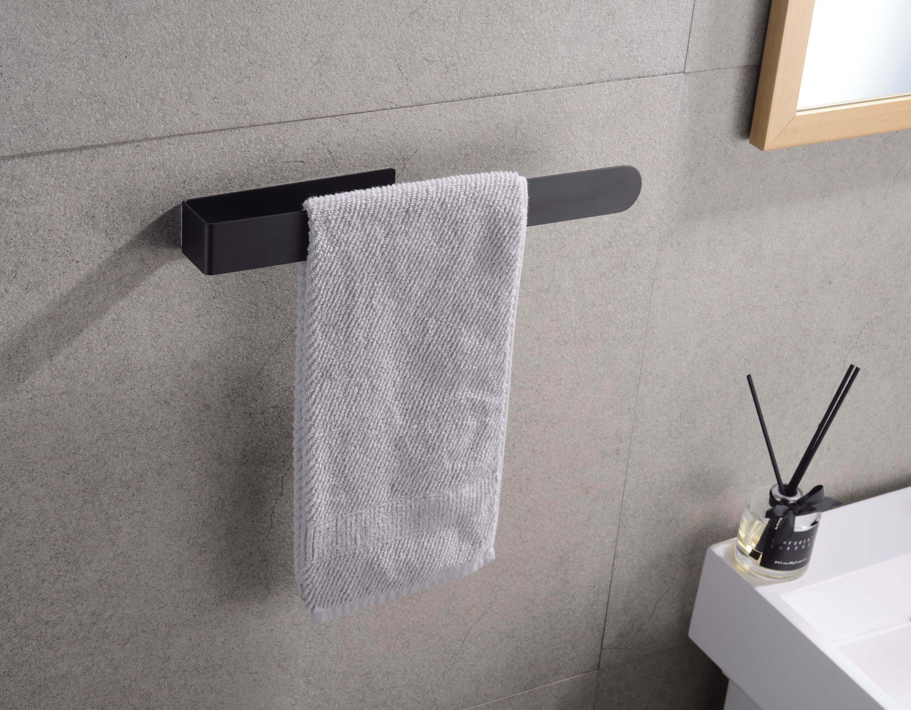 HOMEIDEAS Handtuchhalter,  Handtuchhalter Bad ohne Stange Schwarz Bohren 23/37CM