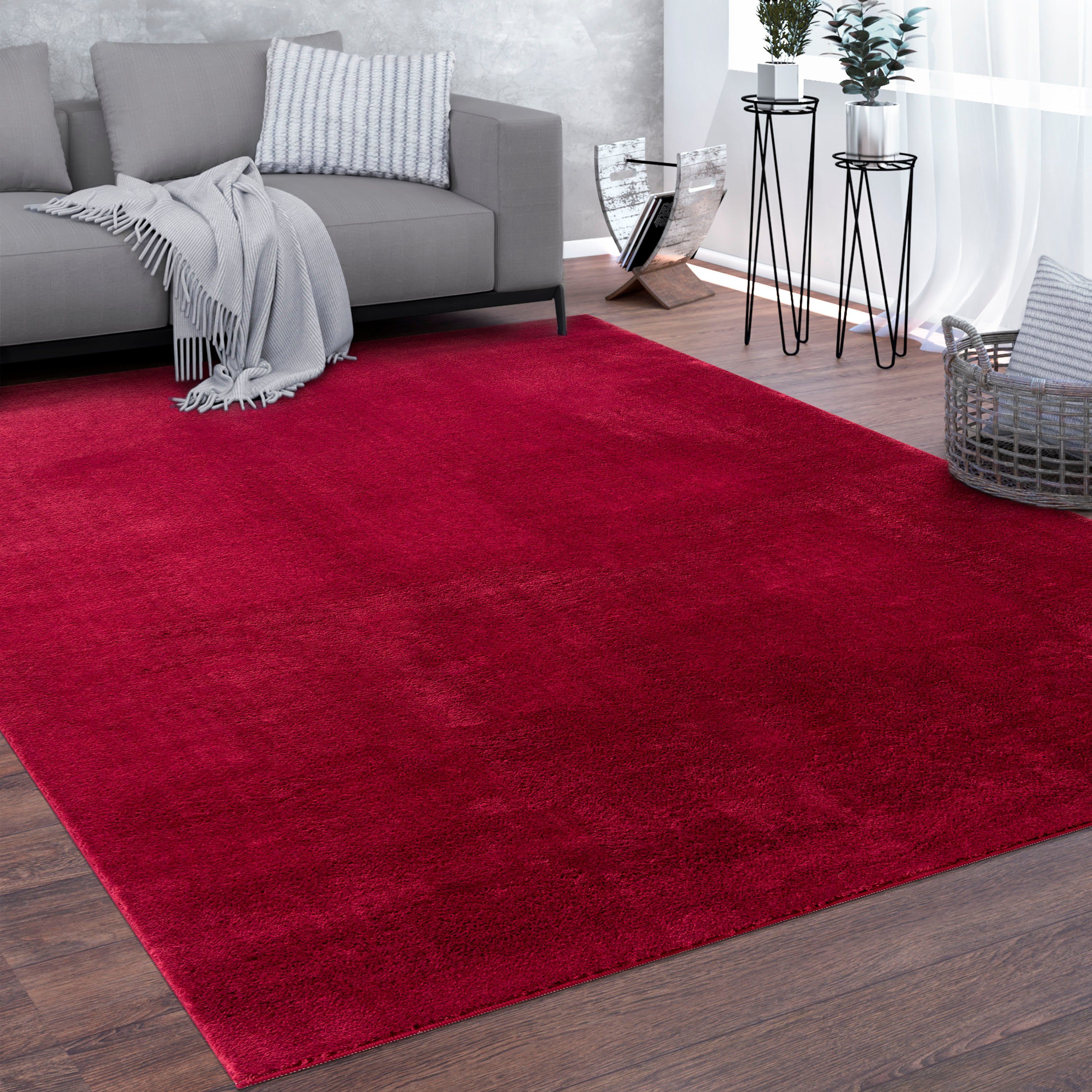 Teppich Cadiz 630, Paco Home, rechteckig, Höhe: 22 mm, Uni-Farben, besonders weich, waschbar, auch als Läufer erhältlich rot
