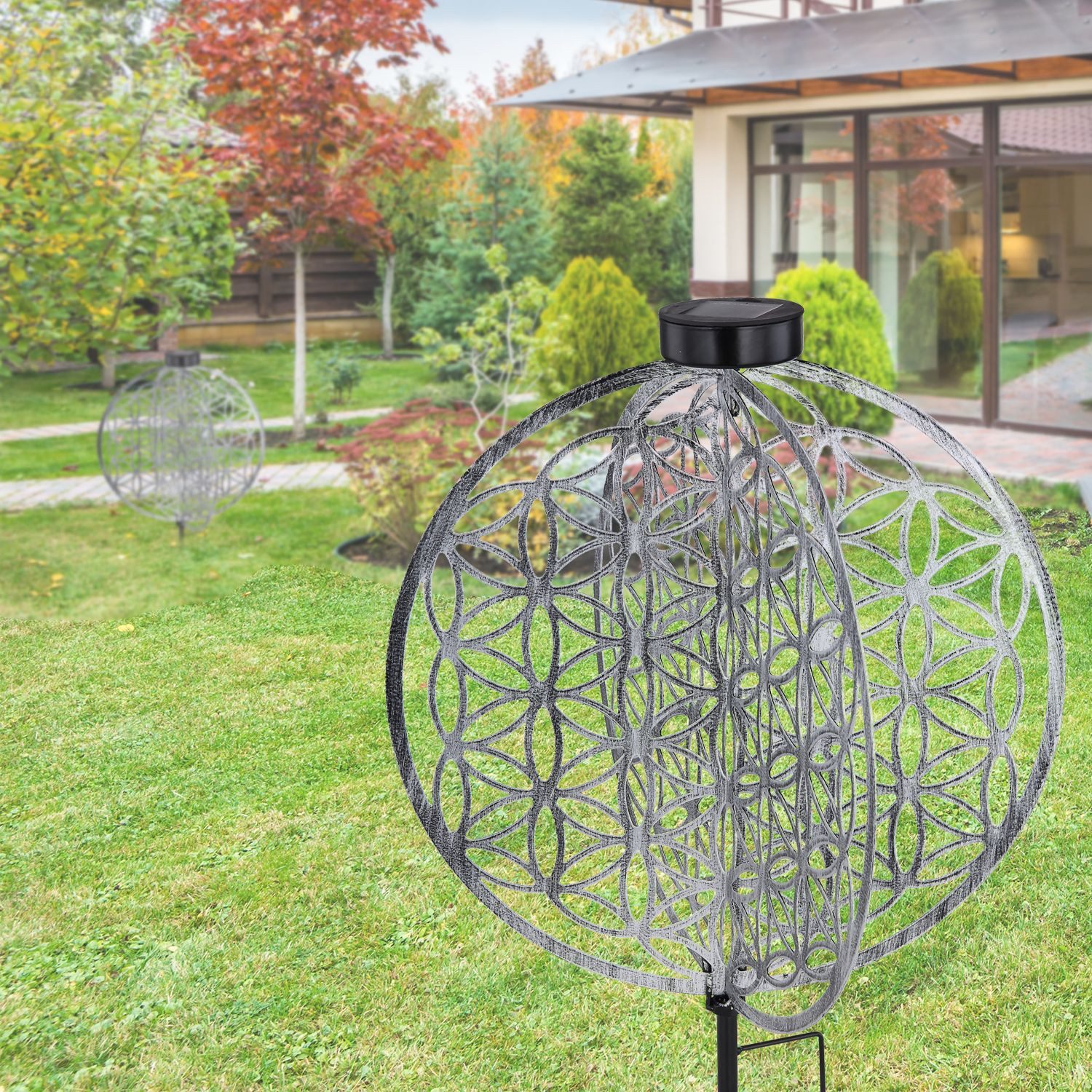 bmf-versand LED Solarleuchte Solarleuchte Garten Scheibe Rund Solarlampe Außen Leuchte Solar mit, Gartenbeleuchtung, Außenlampe, LED fest integriert, warmweiß, Dekoleuchte