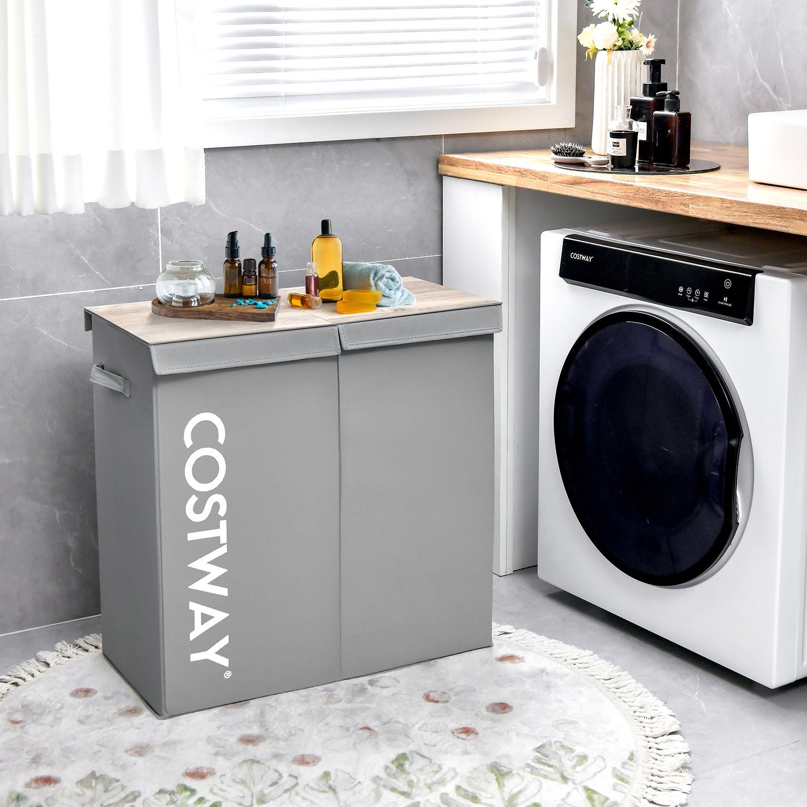 COSTWAY Wäschekorb, 115L, 2 Fächer, mit günstig online kaufen