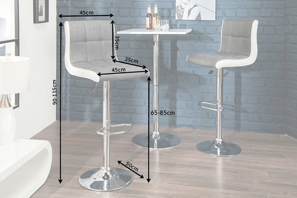 riess-ambiente Barhocker MODENA grau/weiß/silber - Strukturstoff, Kunstleder, mit Lehne, 360° drehbar, höhenverstellbar, Chrom