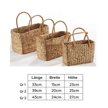 Kobolo Shopper Tasche eckig aus Wasserhyazinthe 3er Set