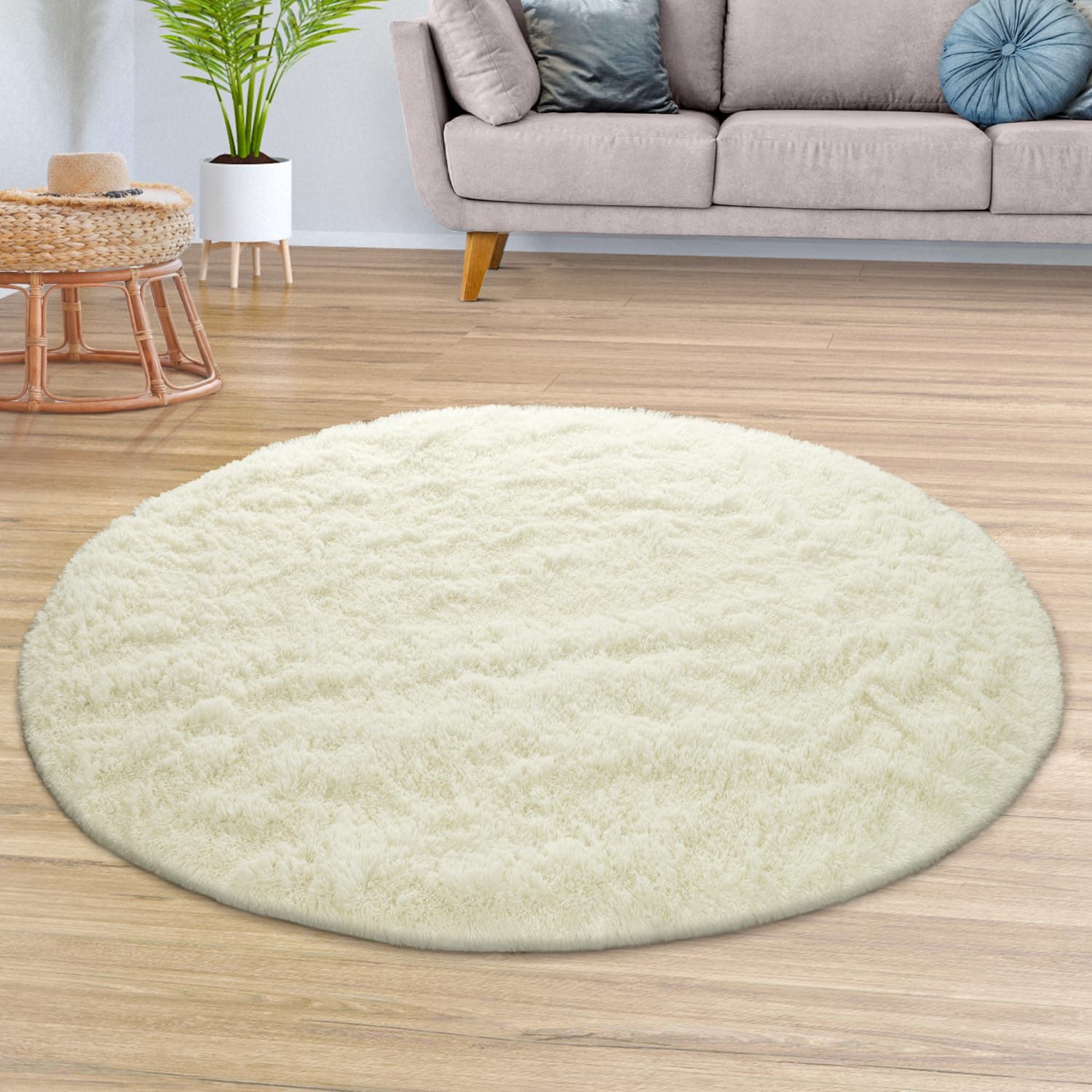 TT Home Teppich Diele, Esszimmer, Flur, Schlafzimmer, Wohnzimmer, Rund, Höhe: 37 mm, Teppich Wohnzimmer Hochflor Langflor Weich Soft Modernes Einfarbiges D