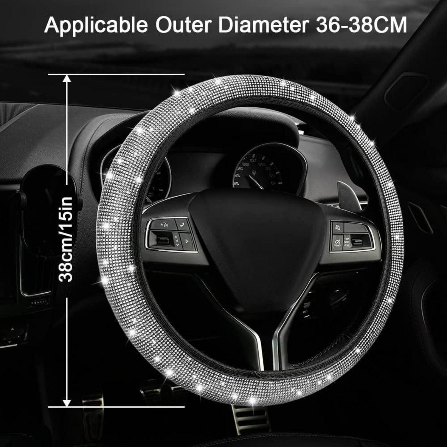 Luxury Collection Car Floor Mat Steering Wheel Cover Universal Car Glitter Rhinestones Decoration Women Silver