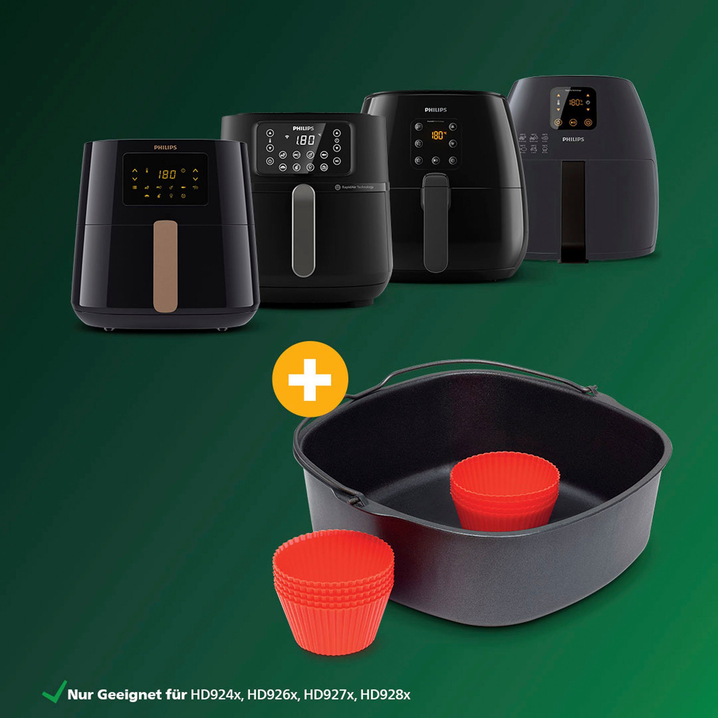 Philips Backeinsatz HD9945/01, Zubehör für Airfryer XL HD924x, HD926x, HD927x, HD928x, NA221 und Dual Basket NA35X, NA55X, inkl. 9 Muffinförmchen