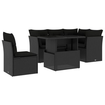 vidaXL Gartenlounge-Set 6-tlg. Garten-Sofagarnitur mit Kissen Schwarz Poly Rattan, (1-tlg)