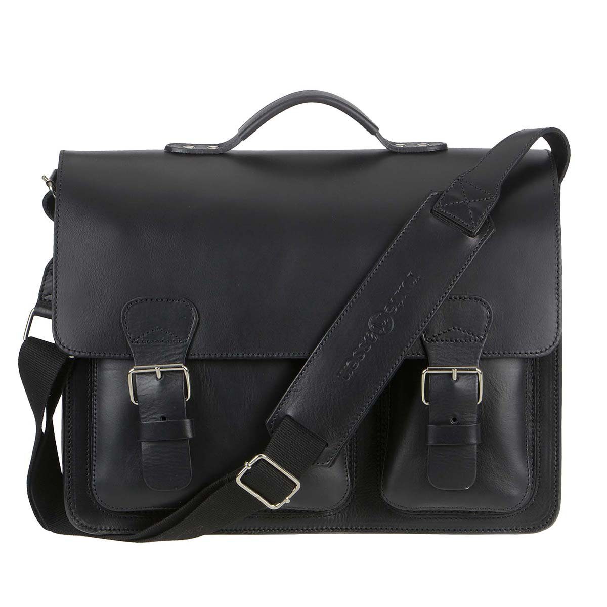 Ruitertassen Aktentasche Classic Adult, 40 cm Lehrertasche mit 3 Fächern, Notebookfach, rustikales Leder schwarz
