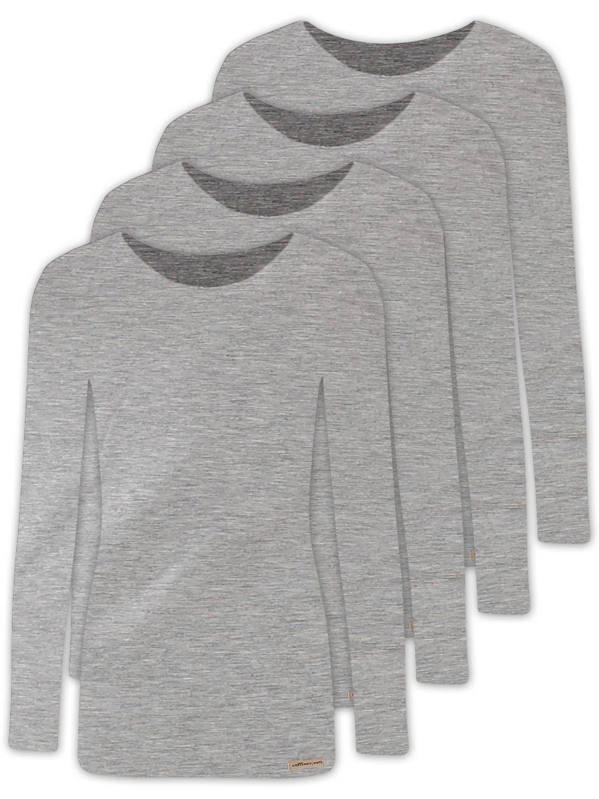 COMAZO Unterziehshirt 4er Pack Damen Baumwoll Langarm Shirt (Spar-Set, 4-St) Vegan grau-melange